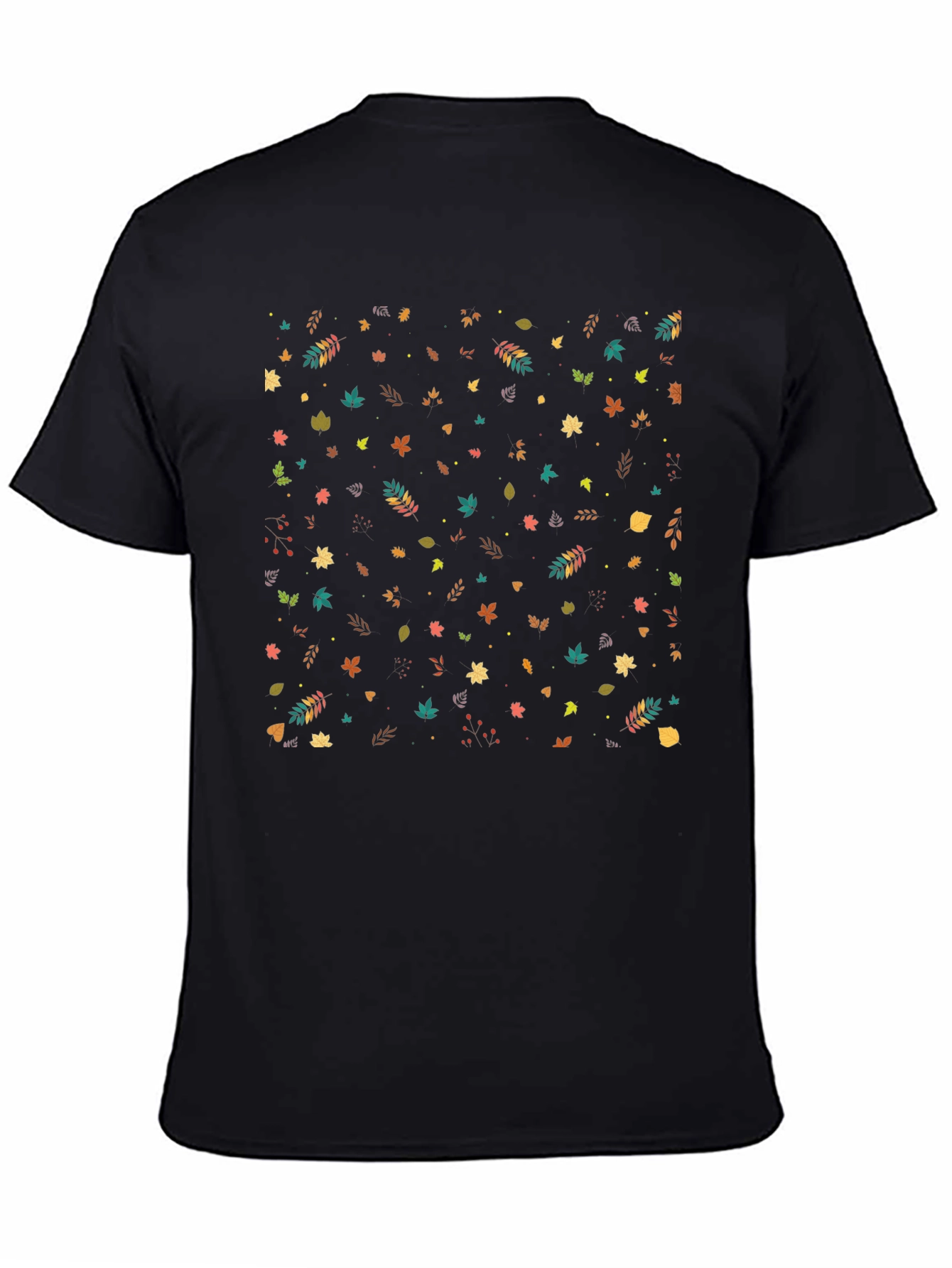 Autumn Leaves Pattern Black T-Shirt