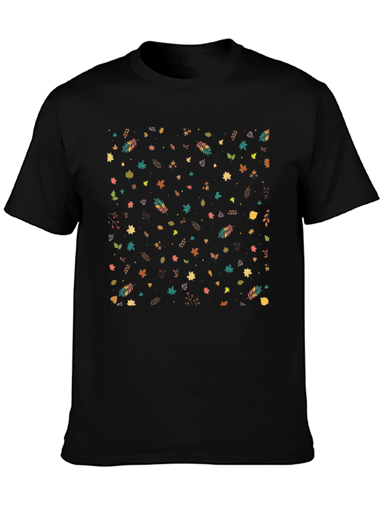 Autumn Leaves Pattern Black T-Shirt