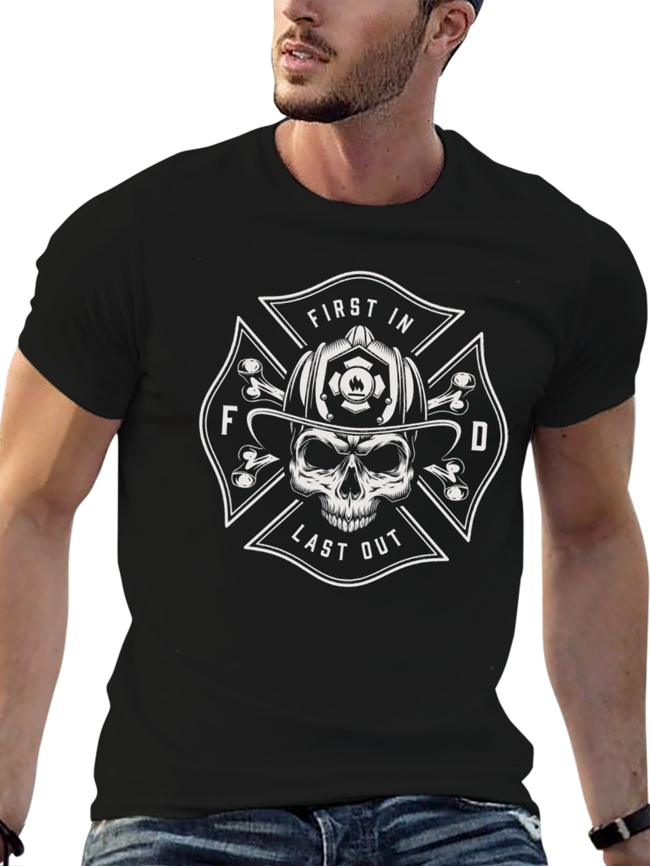 Firefighter Skull T-Shirt - First In Last Out Design