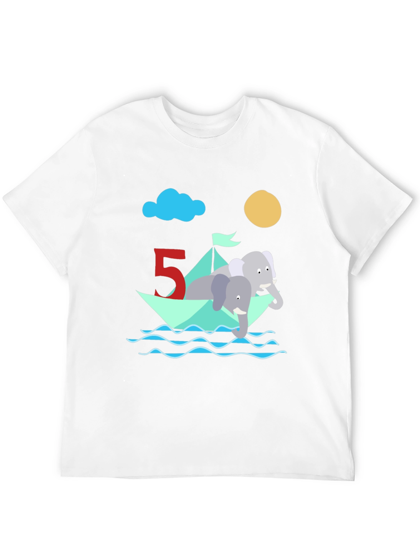 Cute 5th Birthday Elephant Boat T-Shirt
