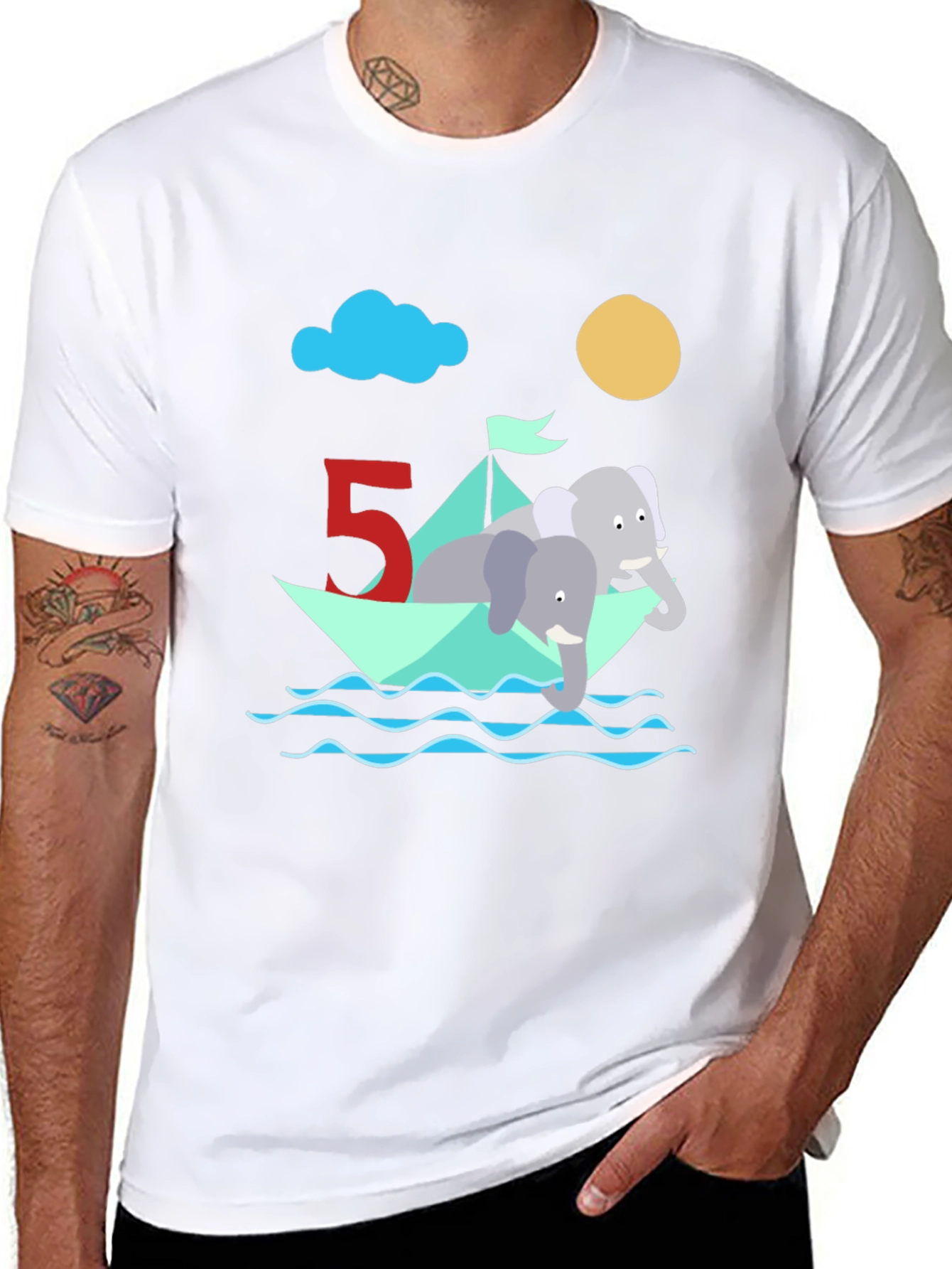 Cute 5th Birthday Elephant Boat T-Shirt