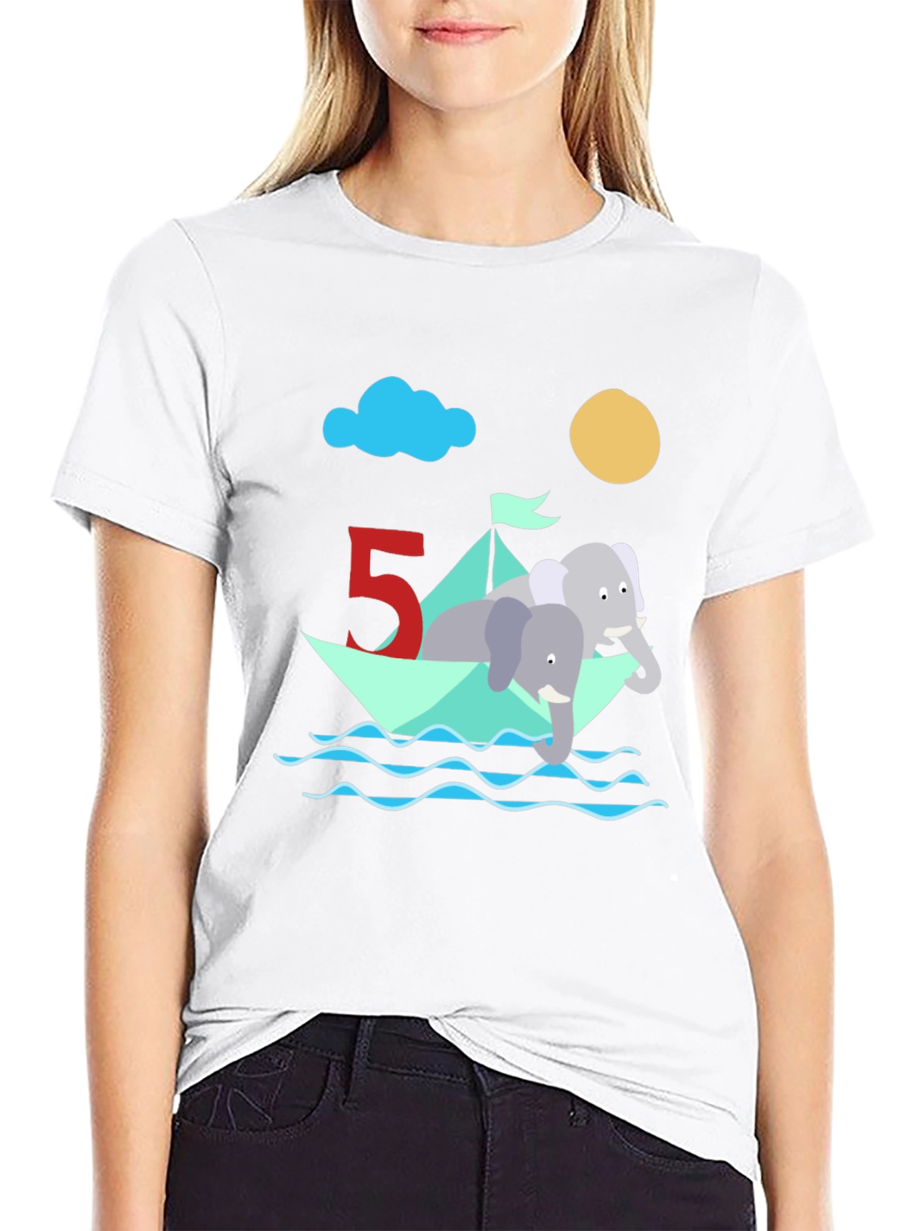 Cute 5th Birthday Elephant Boat T-Shirt