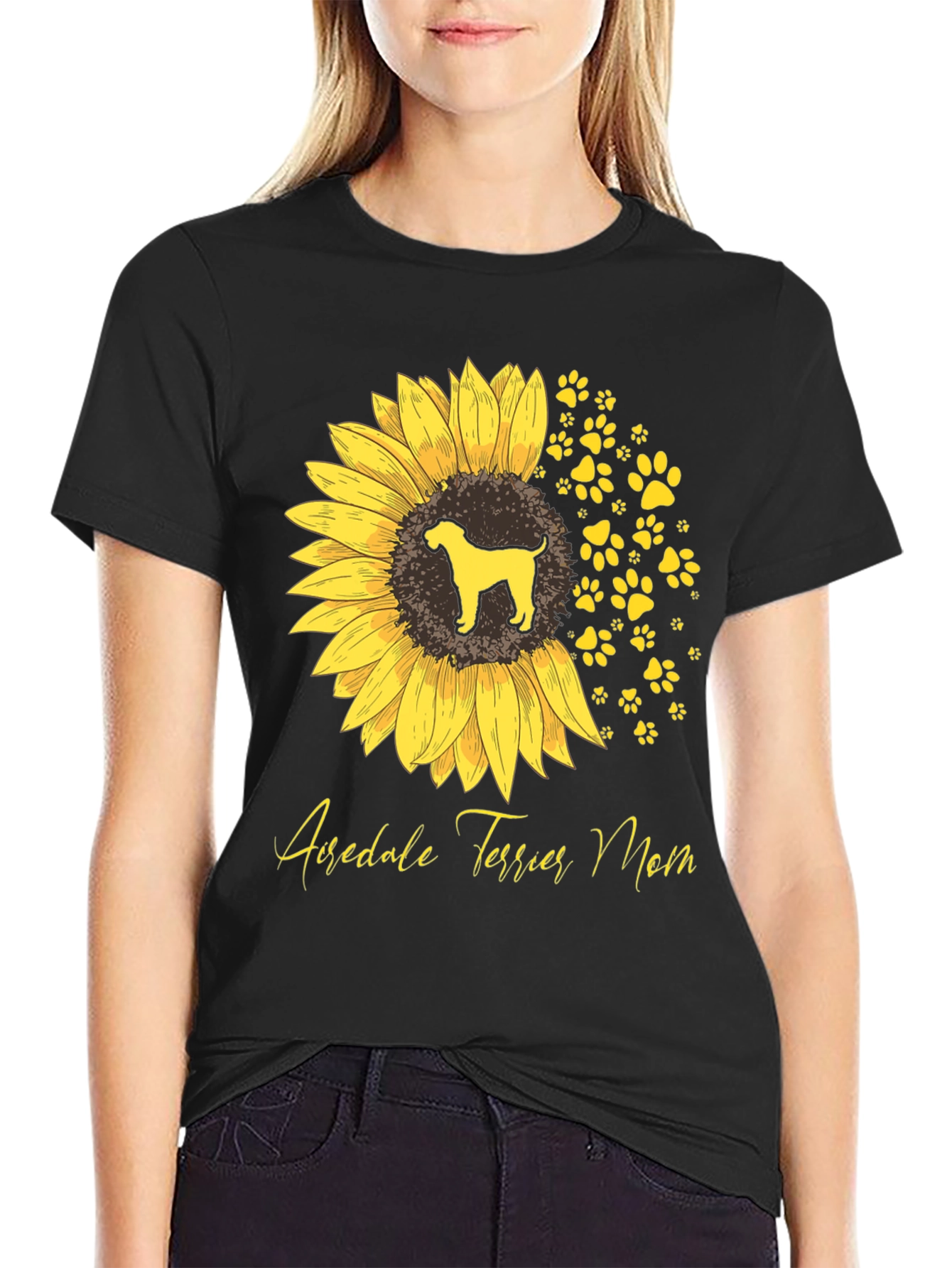 Airedale Terrier Mom Sunflower Graphic Tee