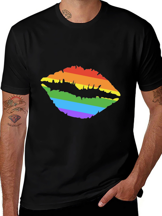 Rainbow Lips Print Tee - Stylish LGBTQ+ Pride T-Shirt