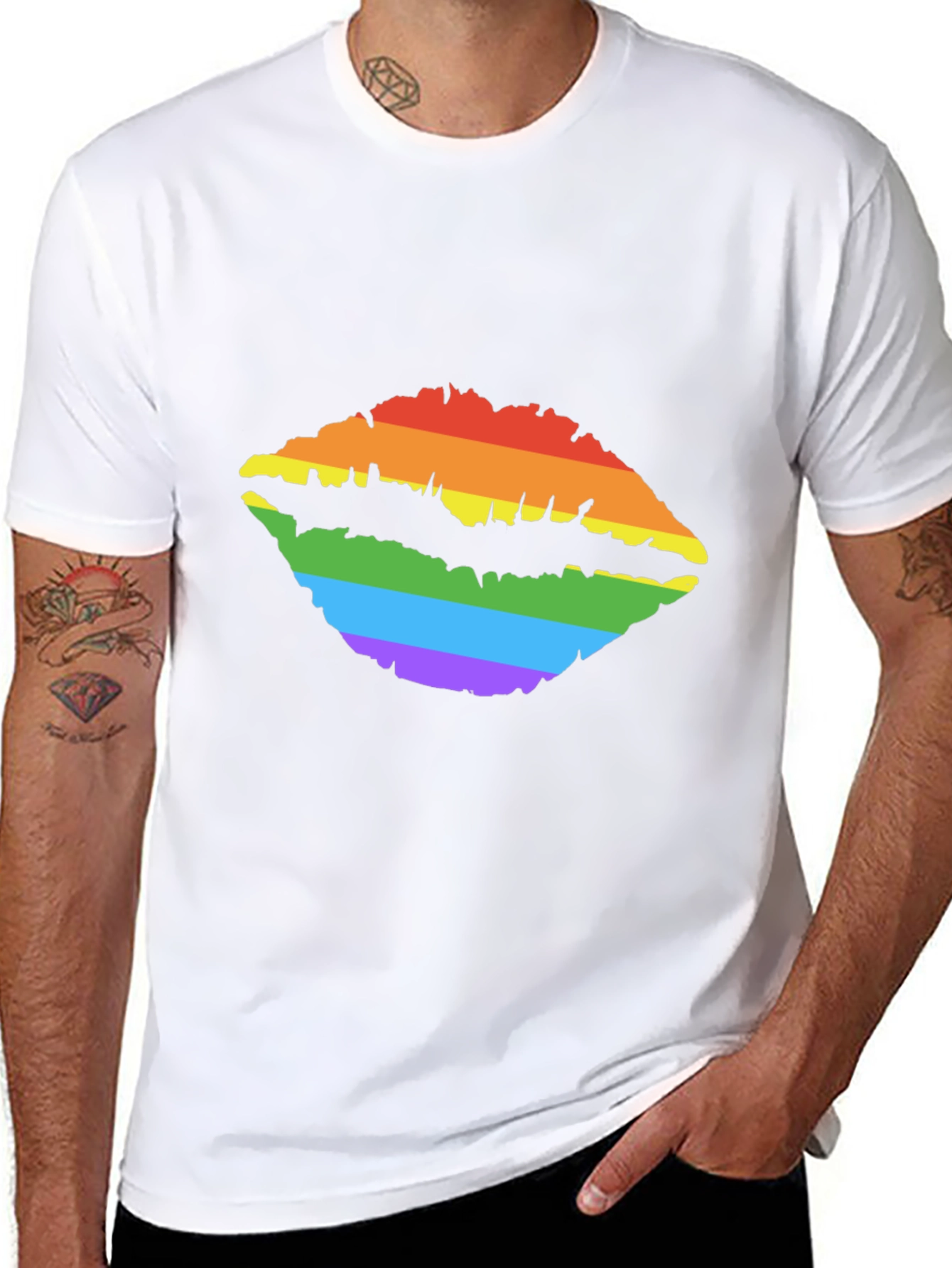 Rainbow Lips Print Tee - Stylish LGBTQ+ Pride T-Shirt