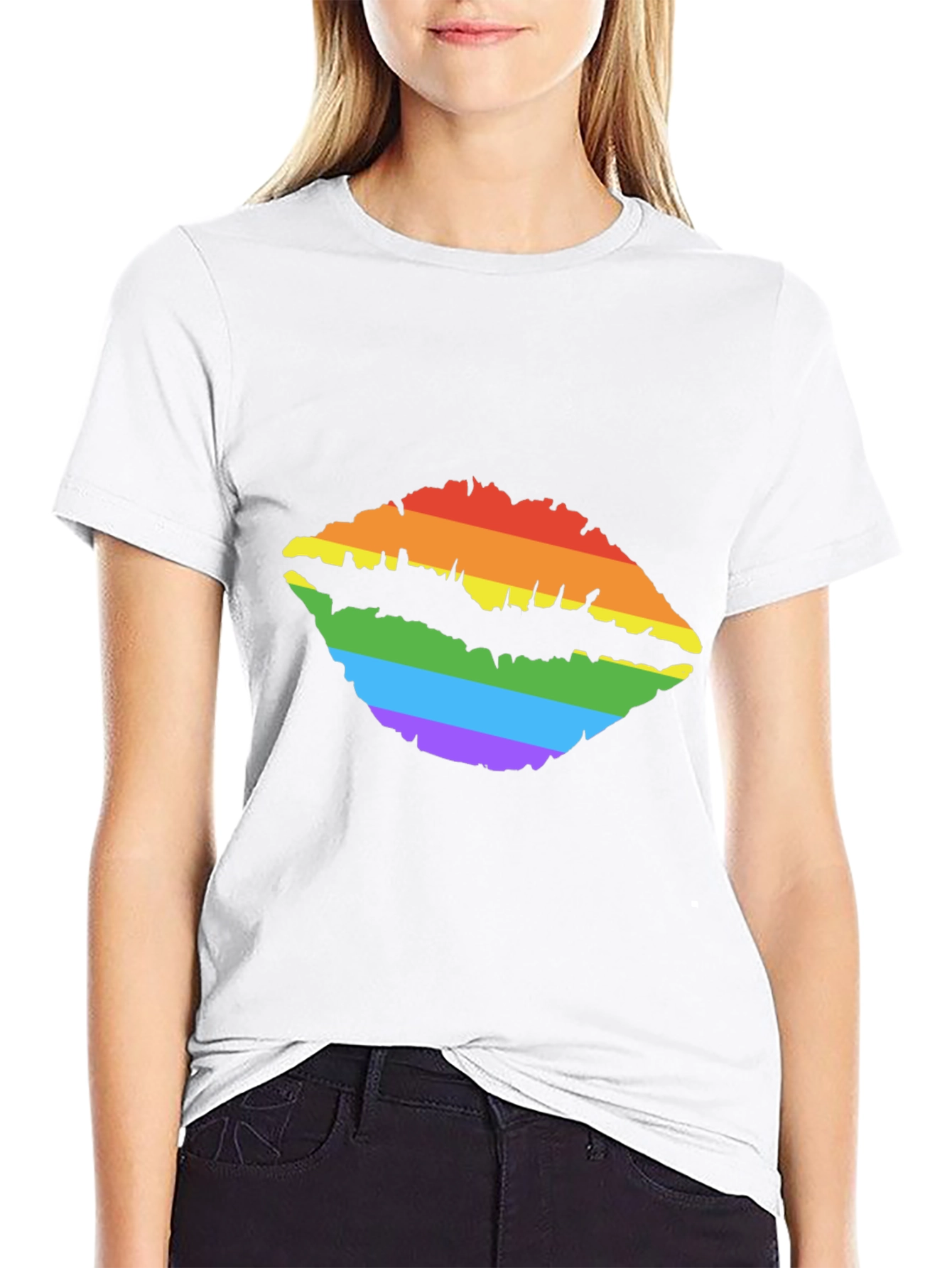 Rainbow Lips Print Tee - Stylish LGBTQ+ Pride T-Shirt