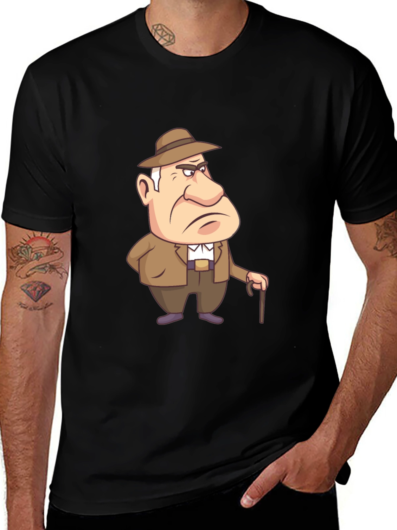 Cartoon Gangster T-Shirt Black Cotton Tee
