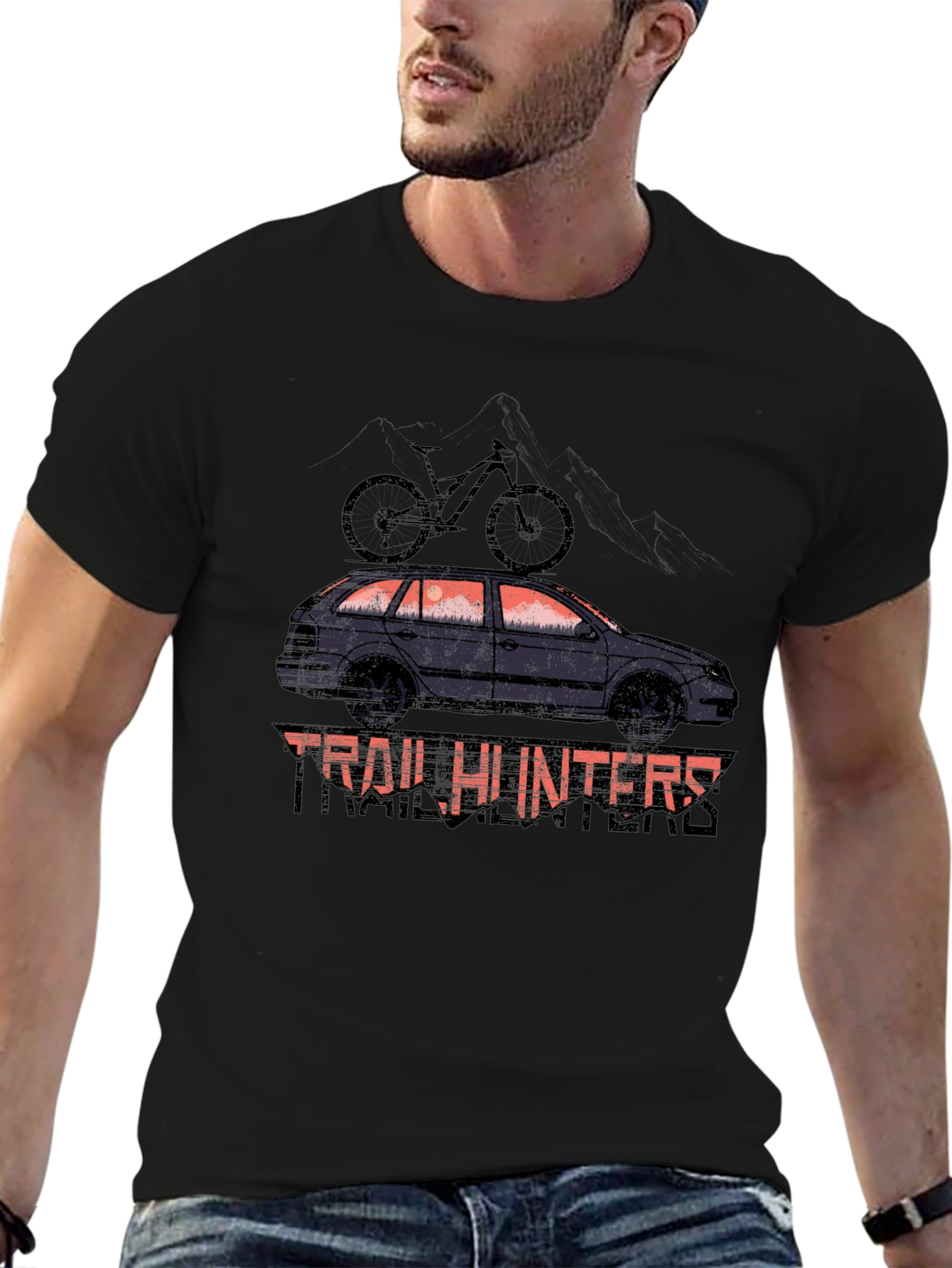 Trail Hunters Black T-Shirt - Car & Bike Design