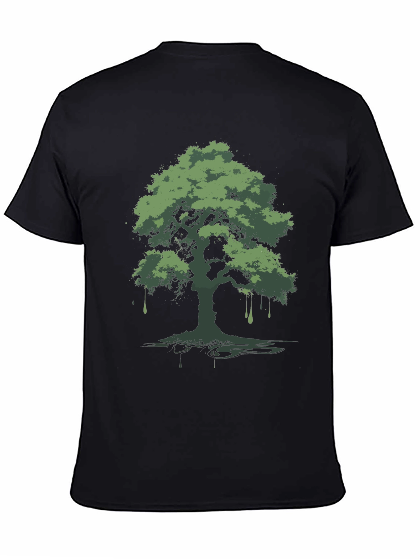 Green Tree Graphic Black T-Shirt