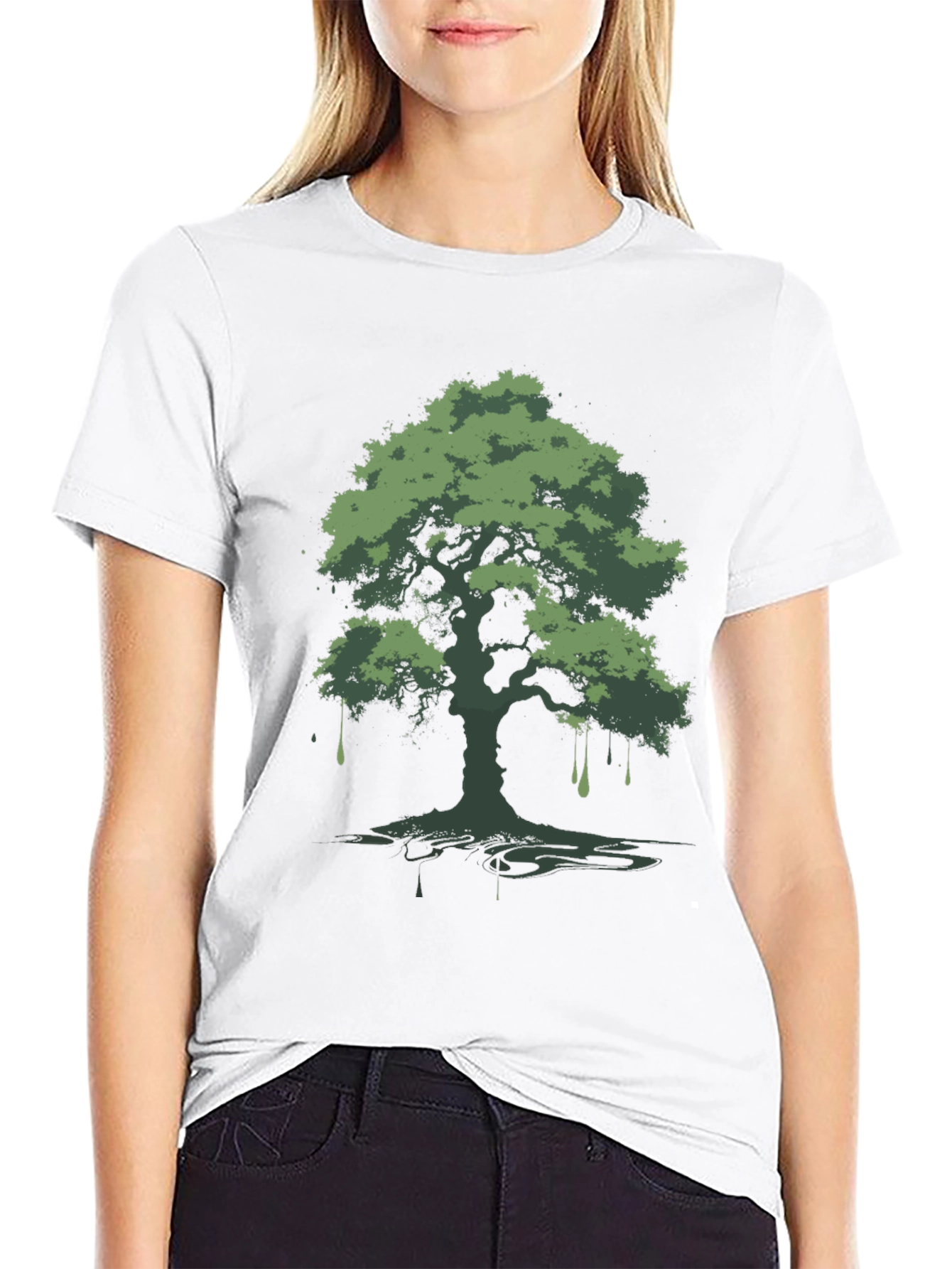 Green Tree Graphic Black T-Shirt