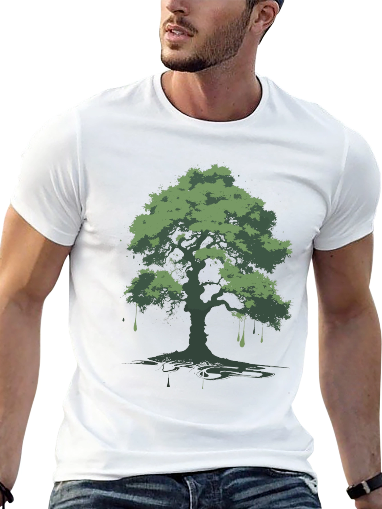 Green Tree Graphic Black T-Shirt
