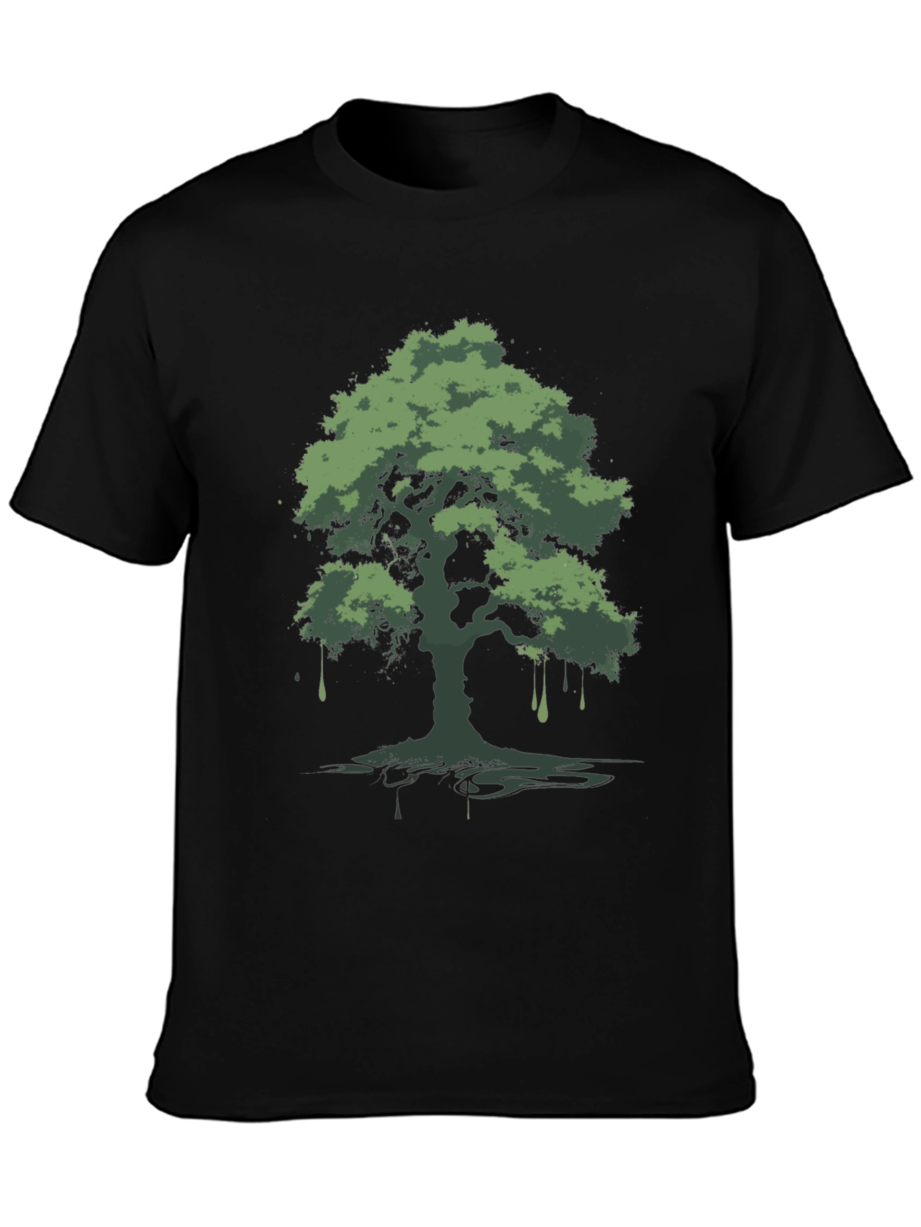 Green Tree Graphic Black T-Shirt