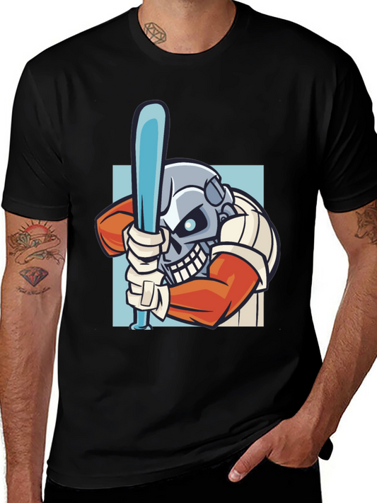 Skull Baseball Player Graphic T-Shirt
