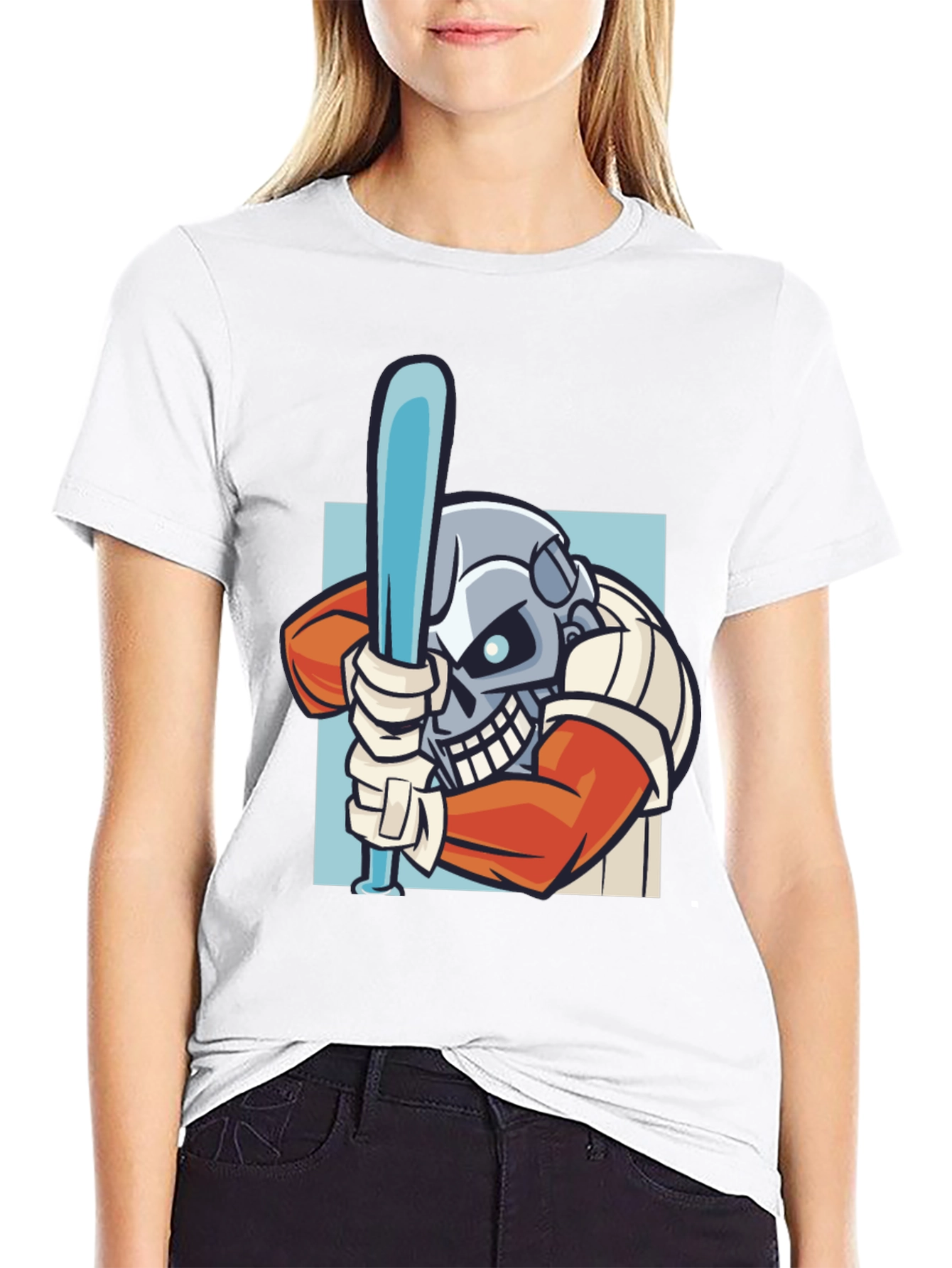 Skull Baseball Player Graphic T-Shirt