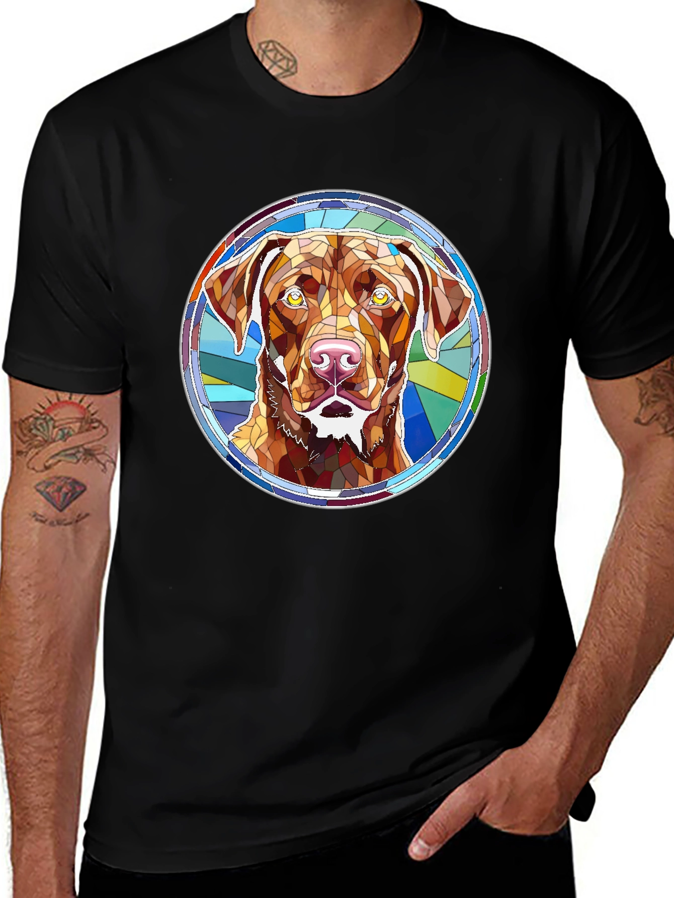 Dog Breed Stained Glass Style Graphic Tee