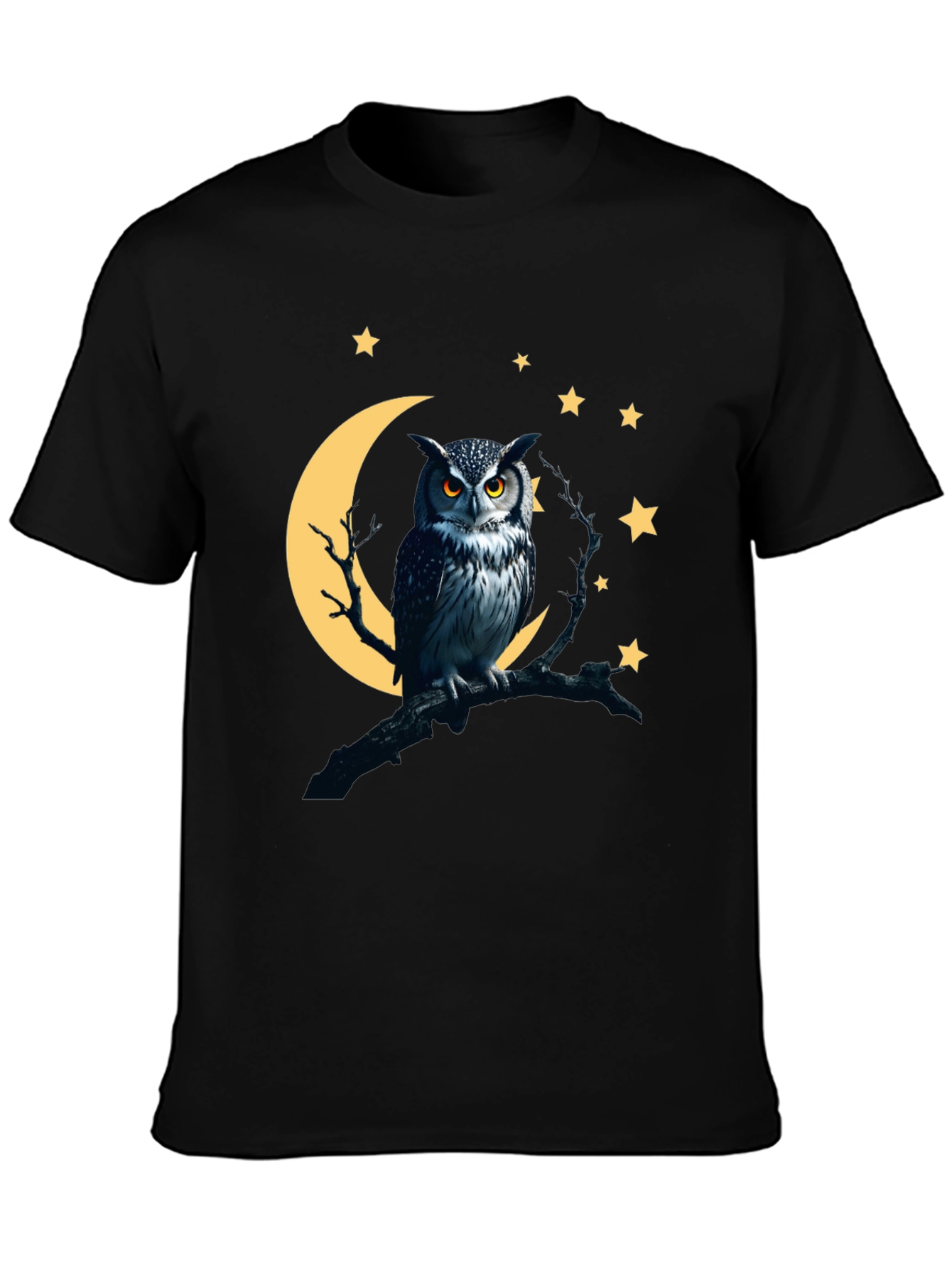 Owl Moon Starry Night Black T-Shirt