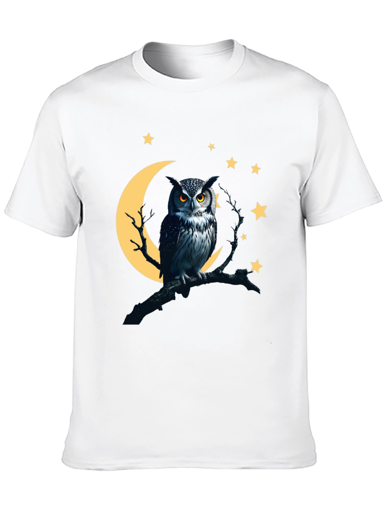 Owl Moon Starry Night Black T-Shirt
