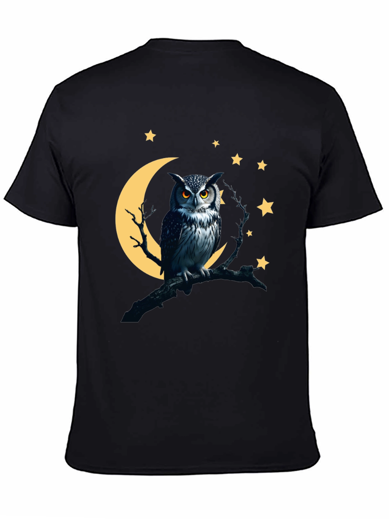 Owl Moon Starry Night Black T-Shirt
