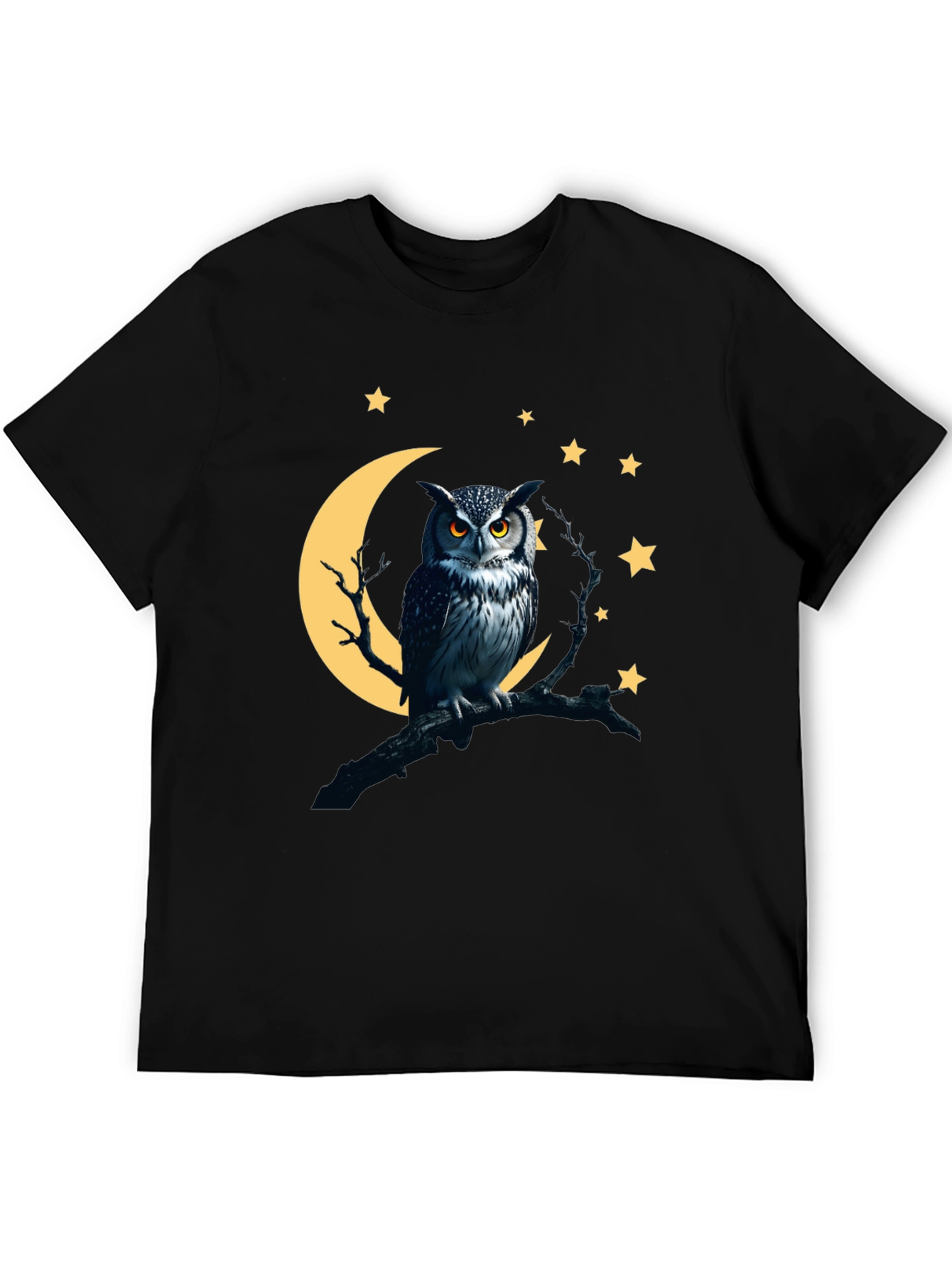 Owl Moon Starry Night Black T-Shirt
