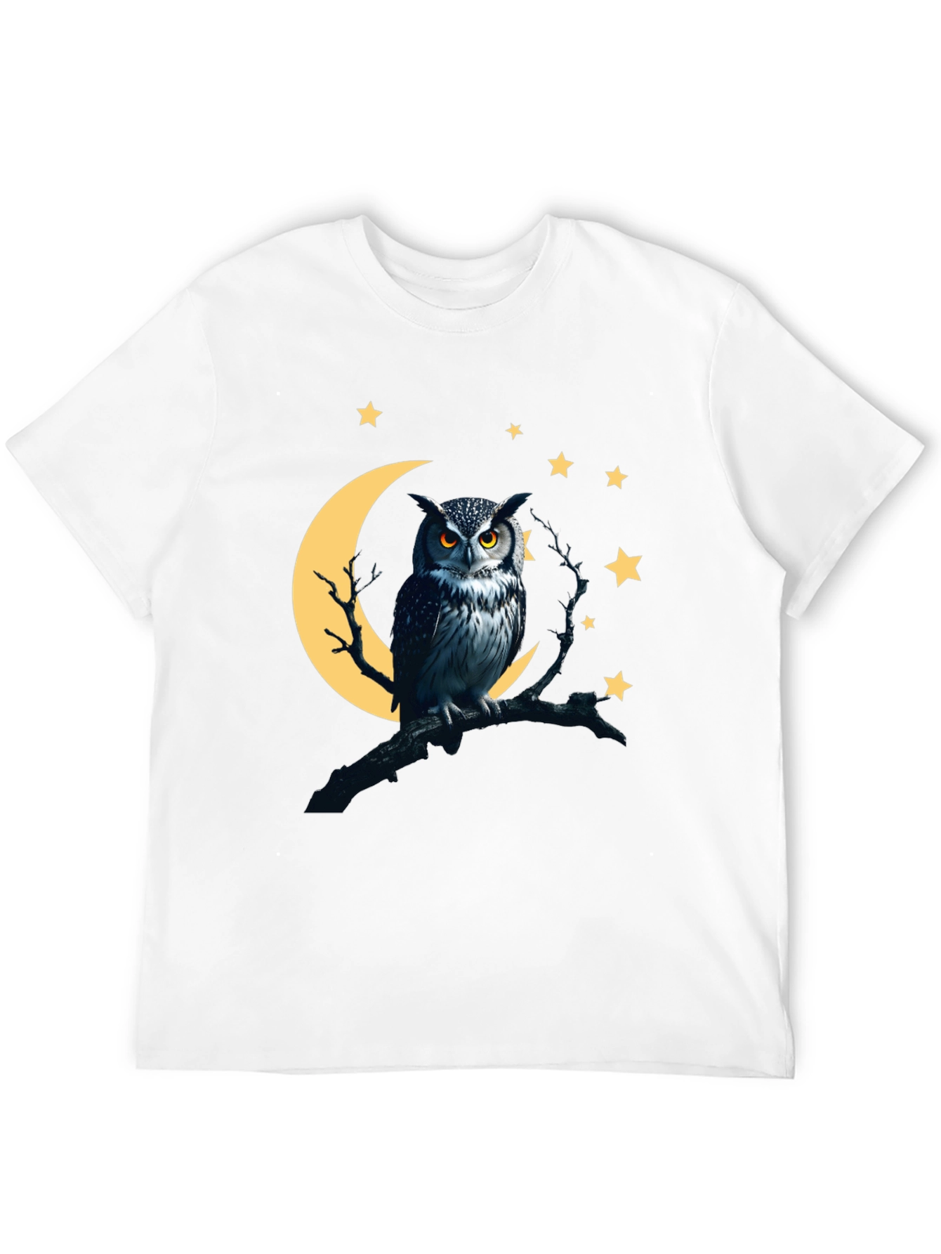 Owl Moon Starry Night Black T-Shirt