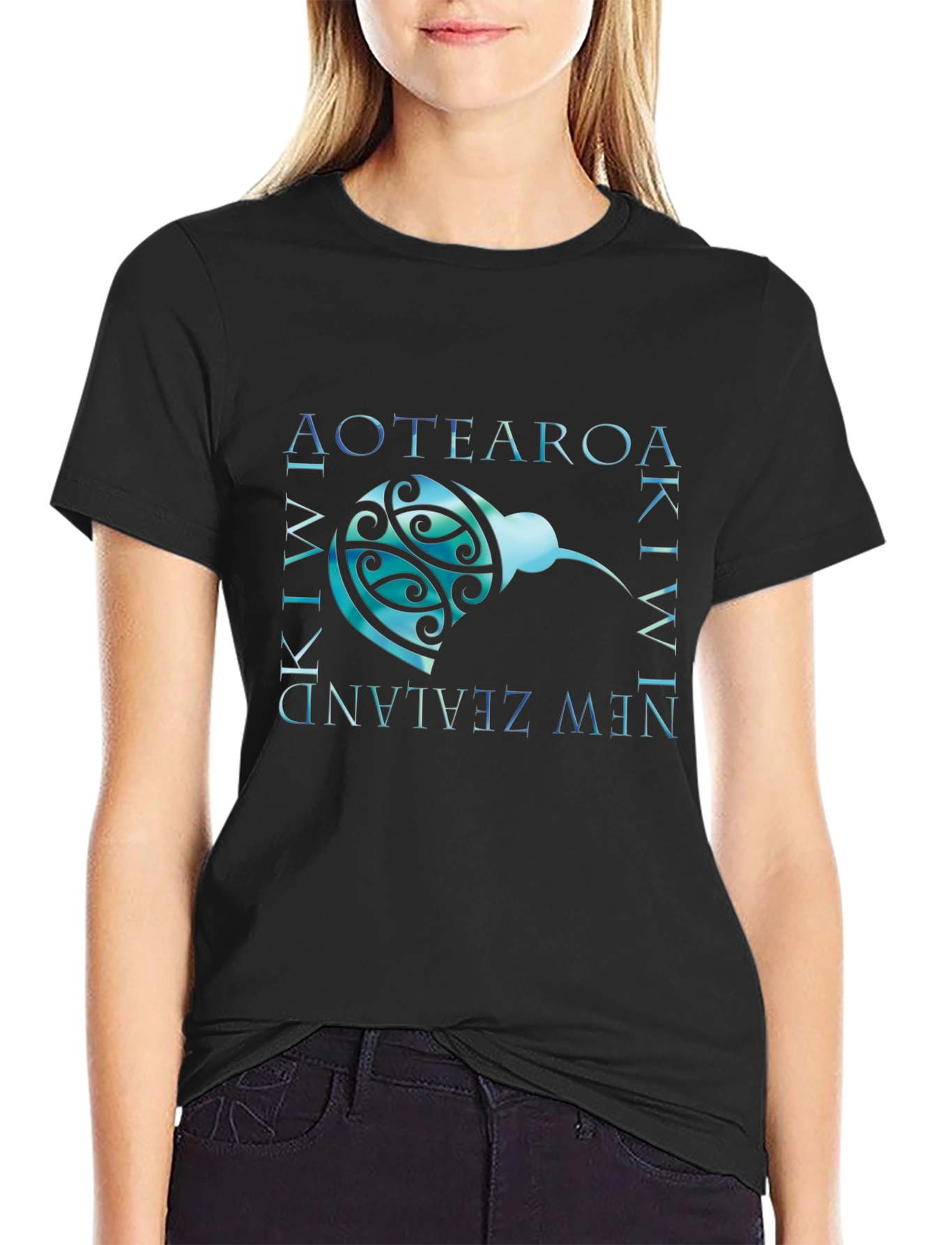 Aotearoa Kiwi New Zealand T-Shirt - Black