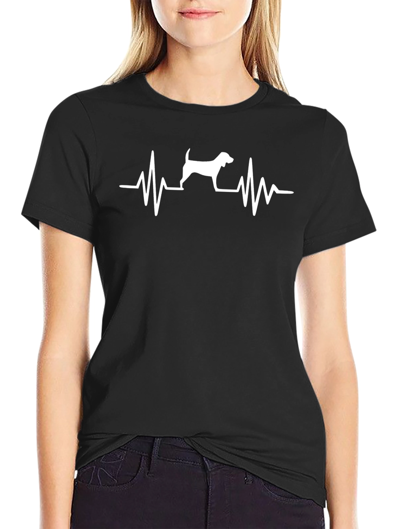 Dog Heartbeat Graphic T-Shirt - Black
