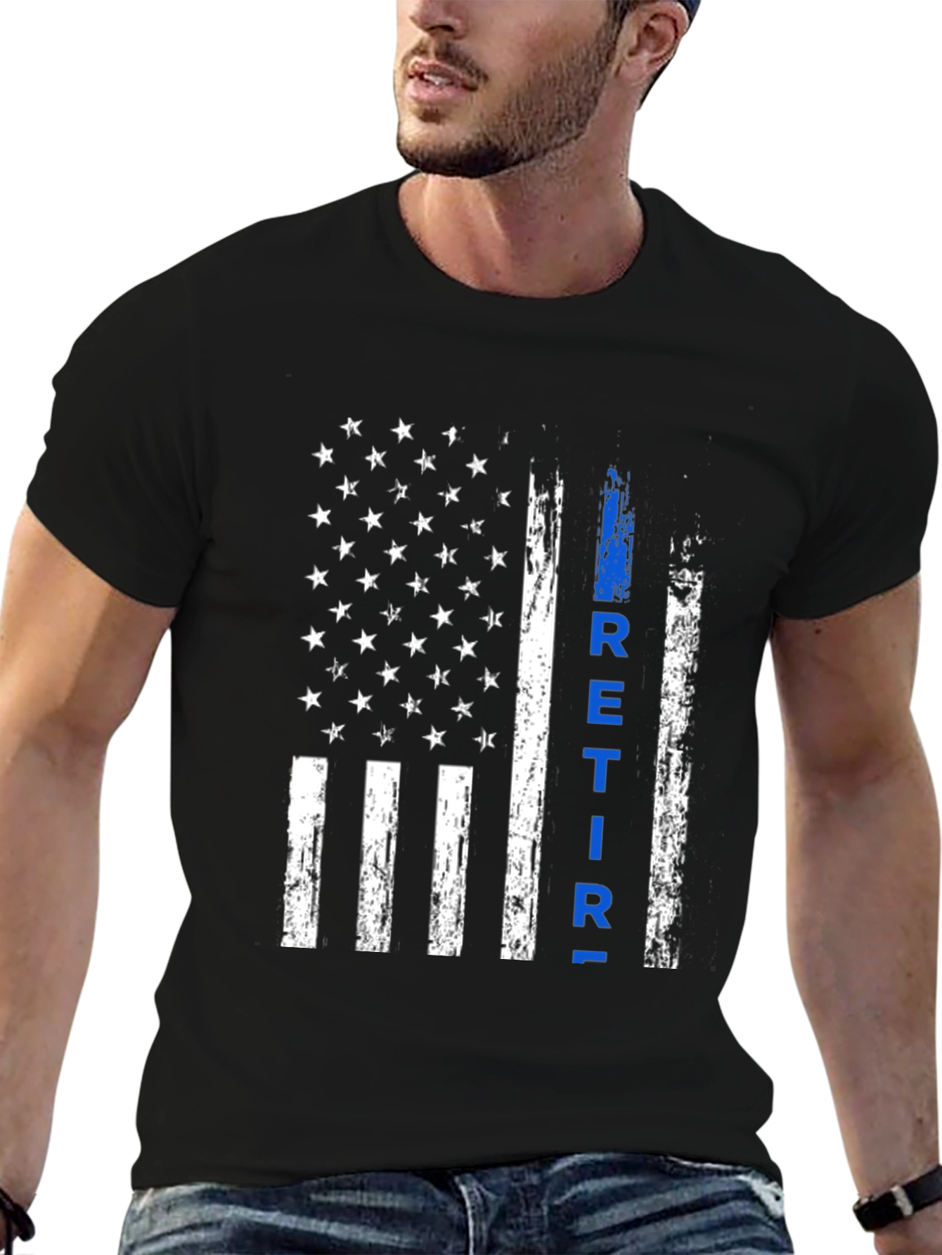 Retired Police Officer Thin Blue Line Flag T-Shirt