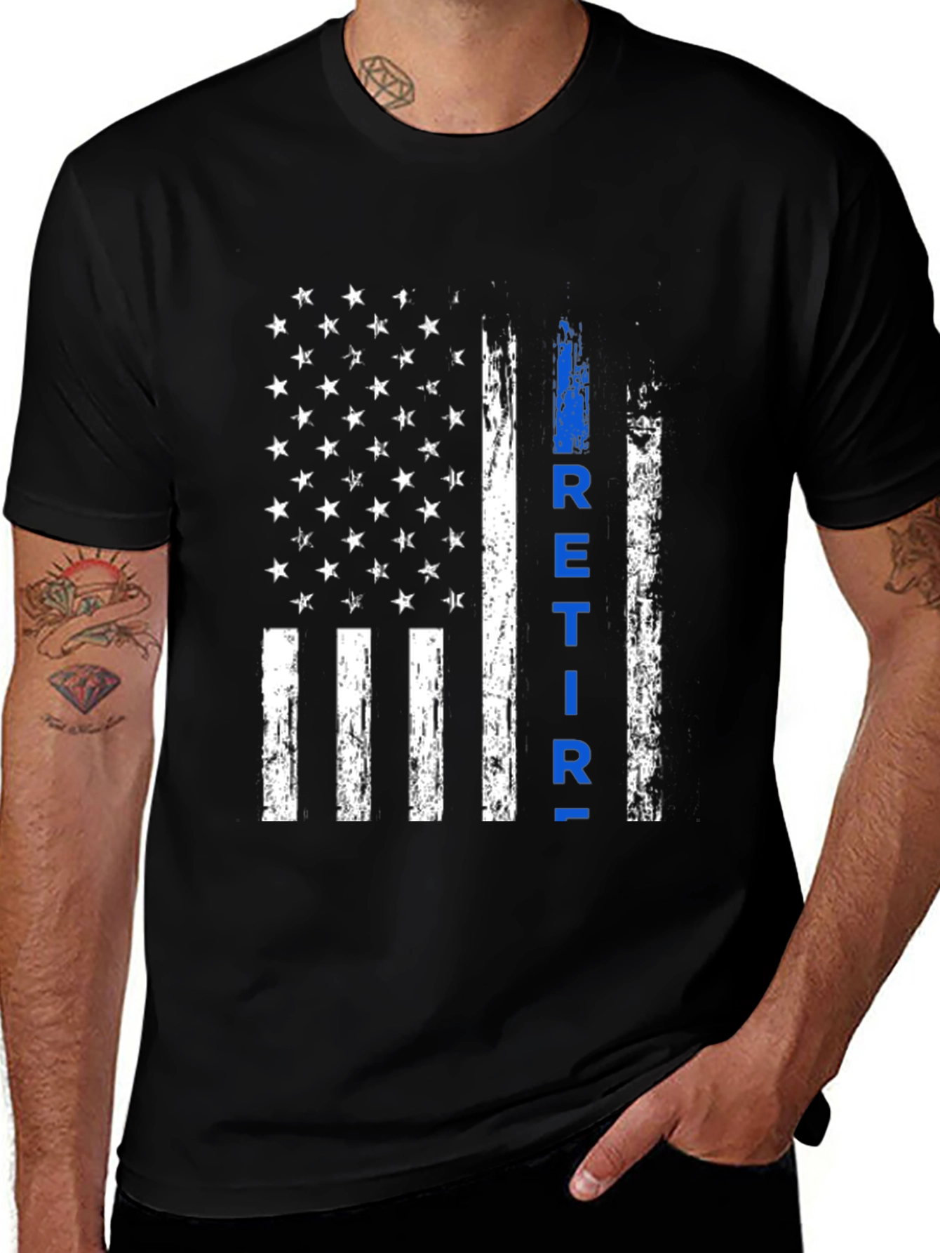 Retired Police Officer Thin Blue Line Flag T-Shirt