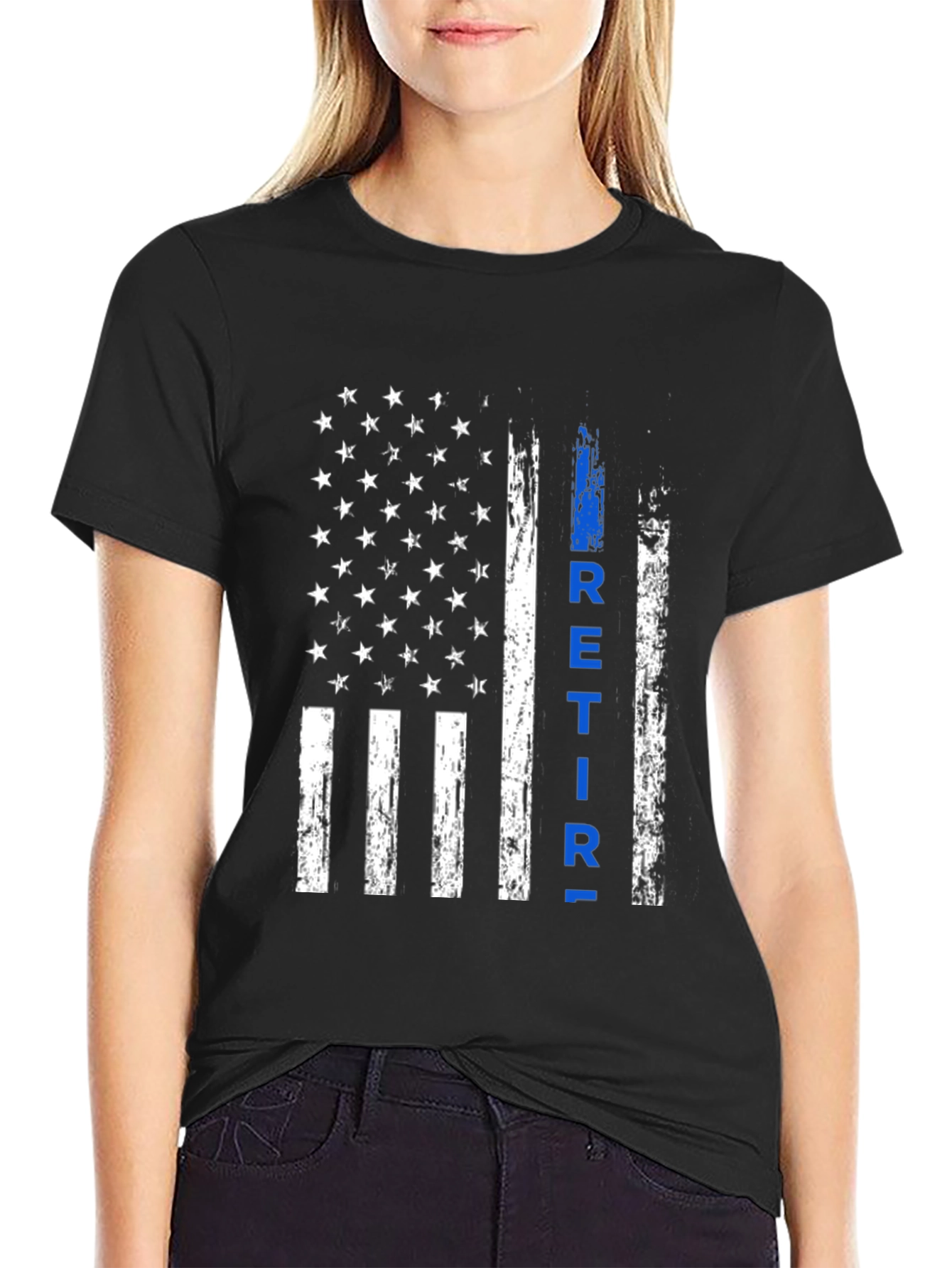 Retired Police Officer Thin Blue Line Flag T-Shirt