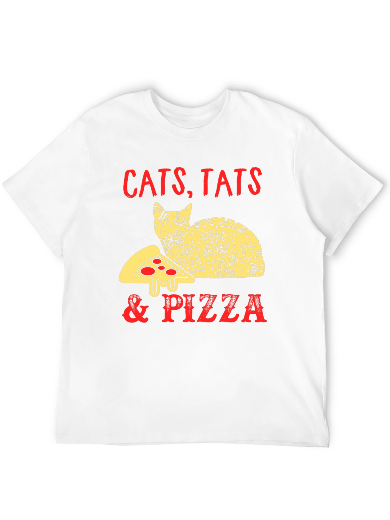 Cats Tats & Pizza T-Shirt - Black Graphic Tee