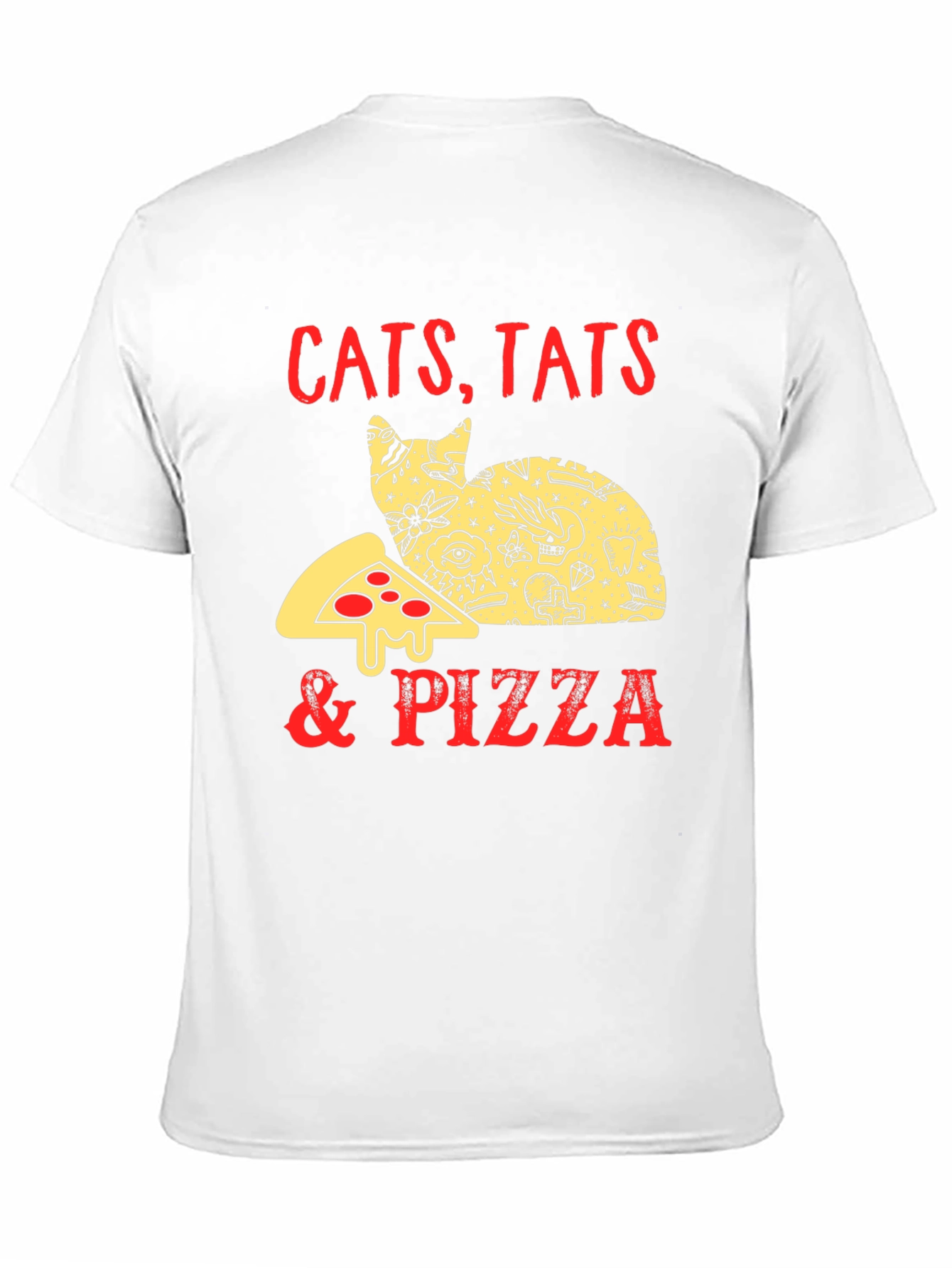 Cats Tats & Pizza T-Shirt - Black Graphic Tee