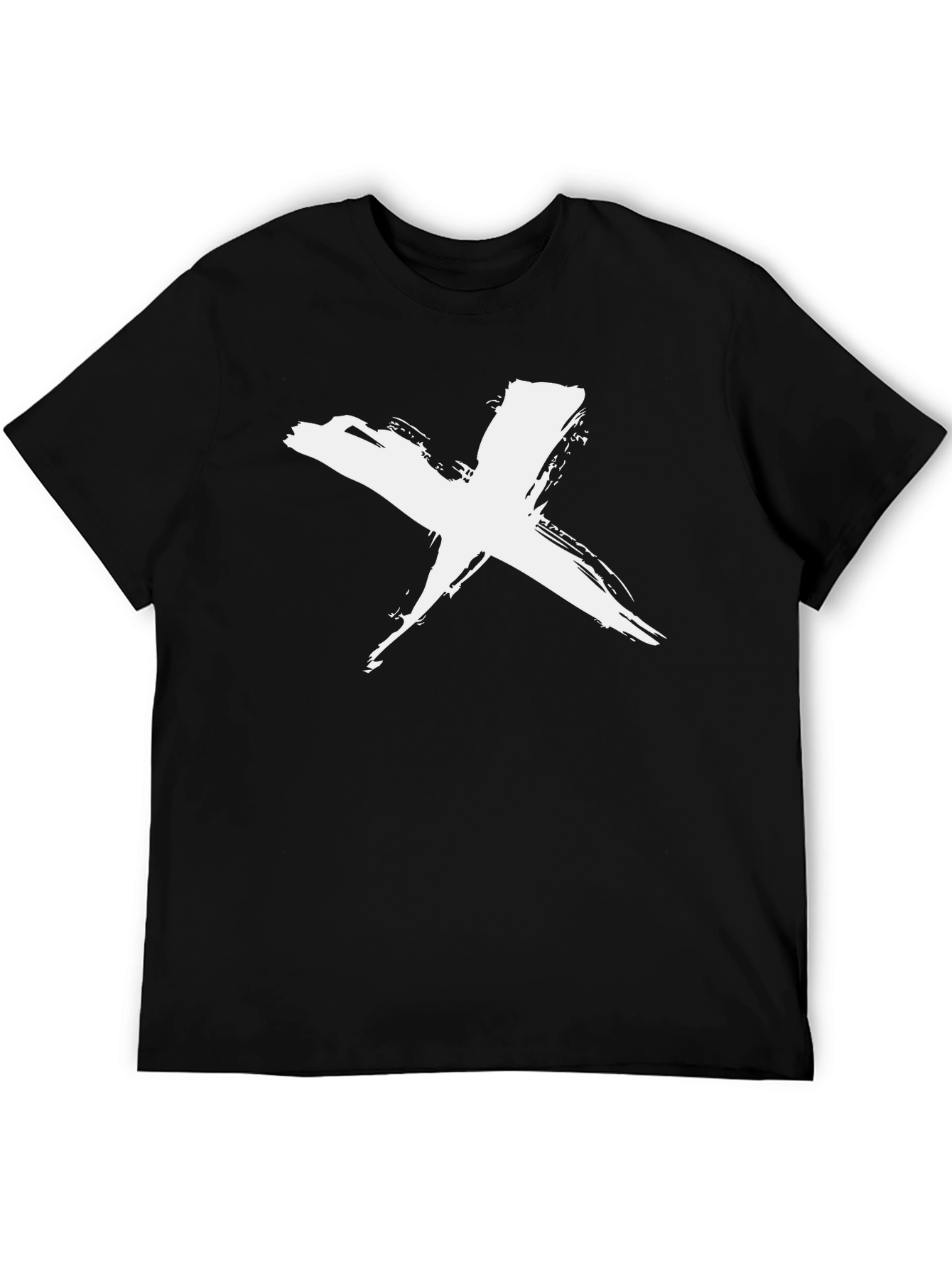 Black T-Shirt with White Brush Stroke X Design
