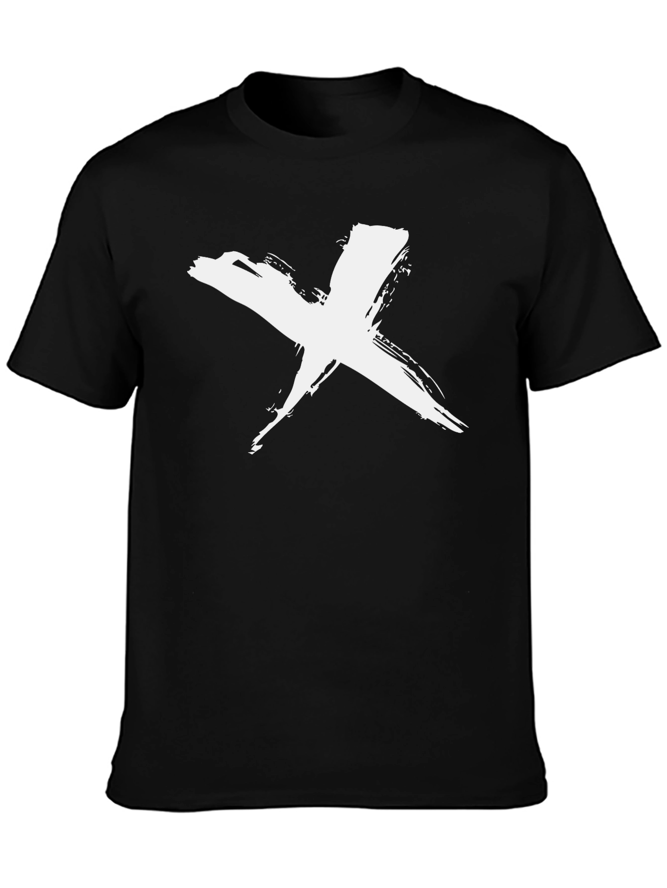 Black T-Shirt with White Brush Stroke X Design