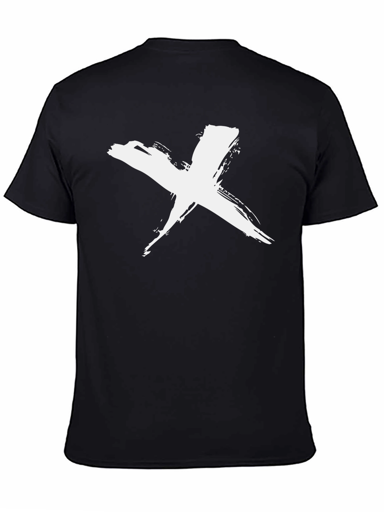 Black T-Shirt with White Brush Stroke X Design