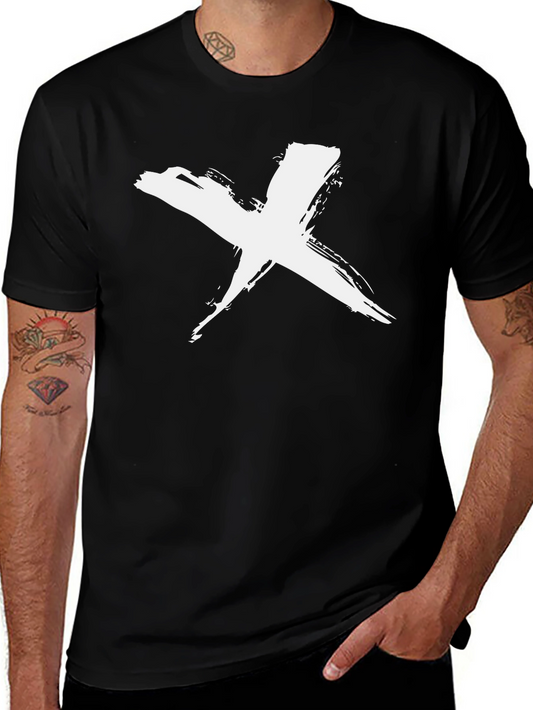 Black T-Shirt with White Brush Stroke X Design