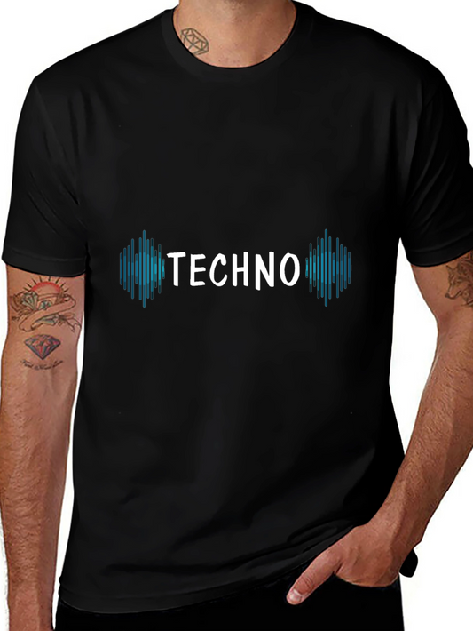 Techno Music Graphic T-Shirt - Black Short Sleeve Tee
