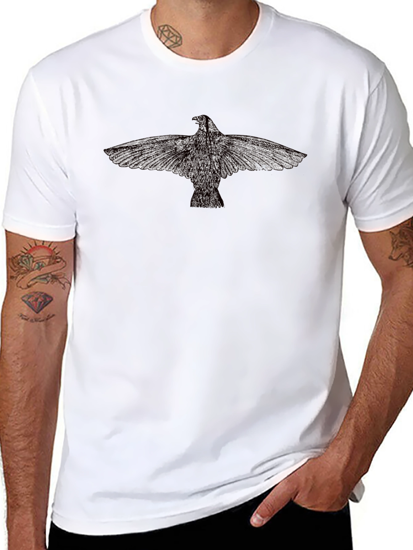 Black Bird Print Tee - Graphic T-Shirt