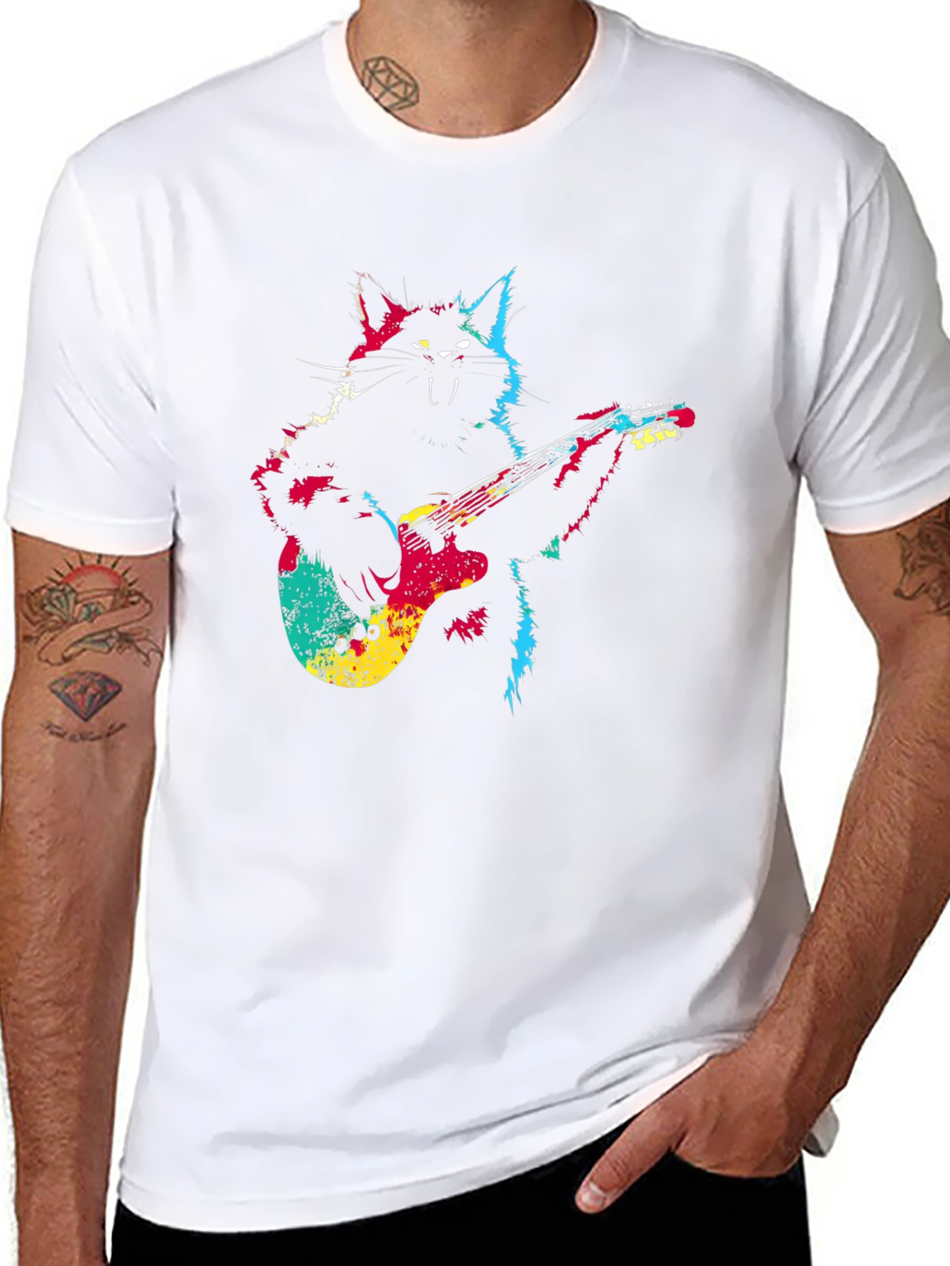 Rock Cat Guitar T-Shirt - Cool Graphic Tee
