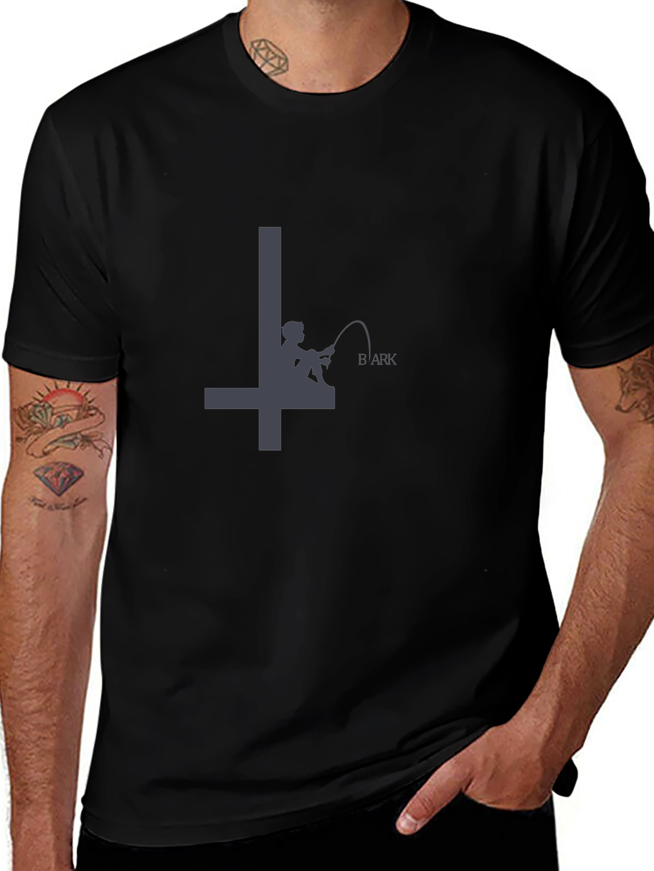 Mens Black Graphic Tee - Fisherman BArk Design
