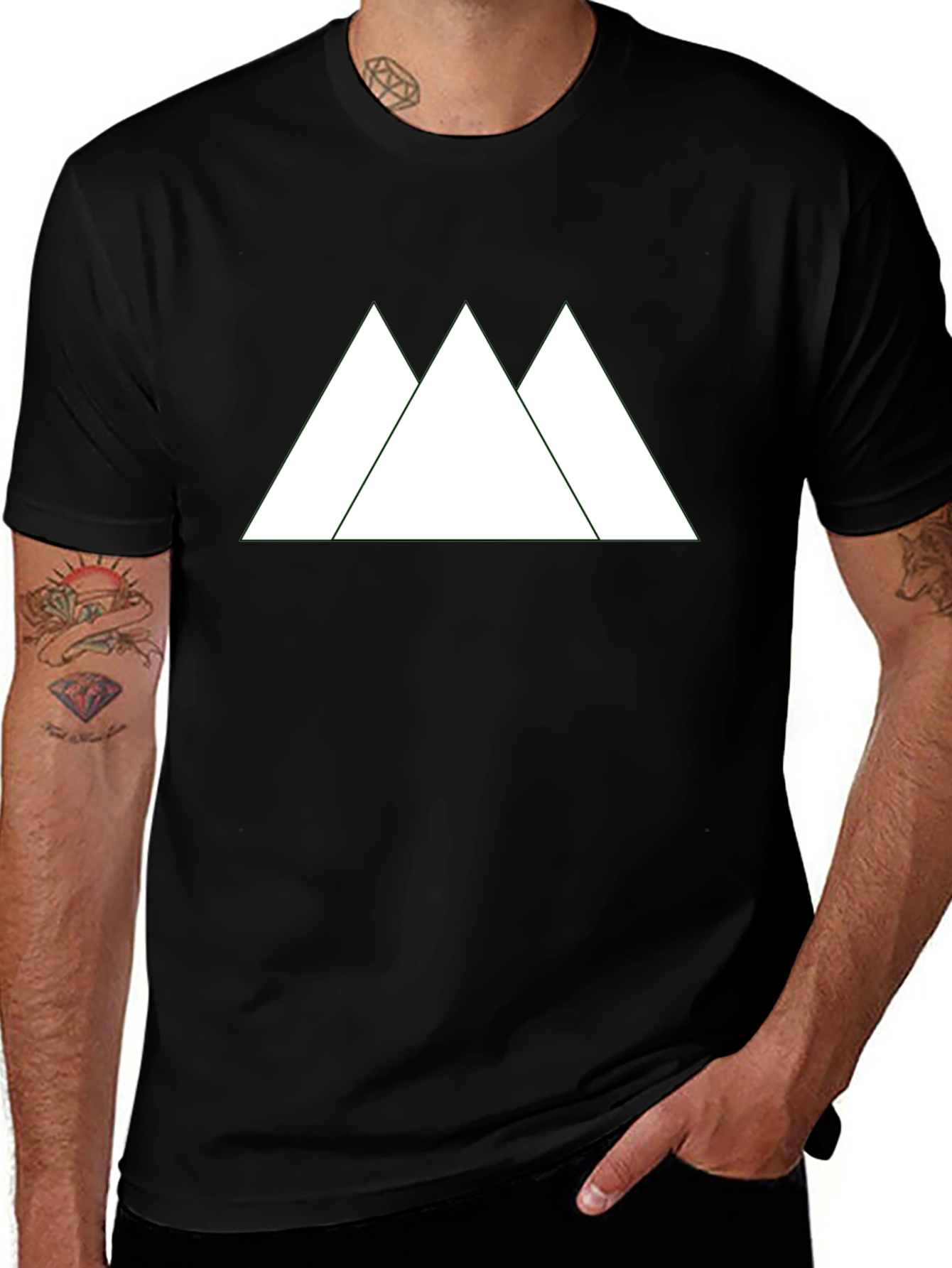 Minimalist Mountain Peak Graphic Tee - Black