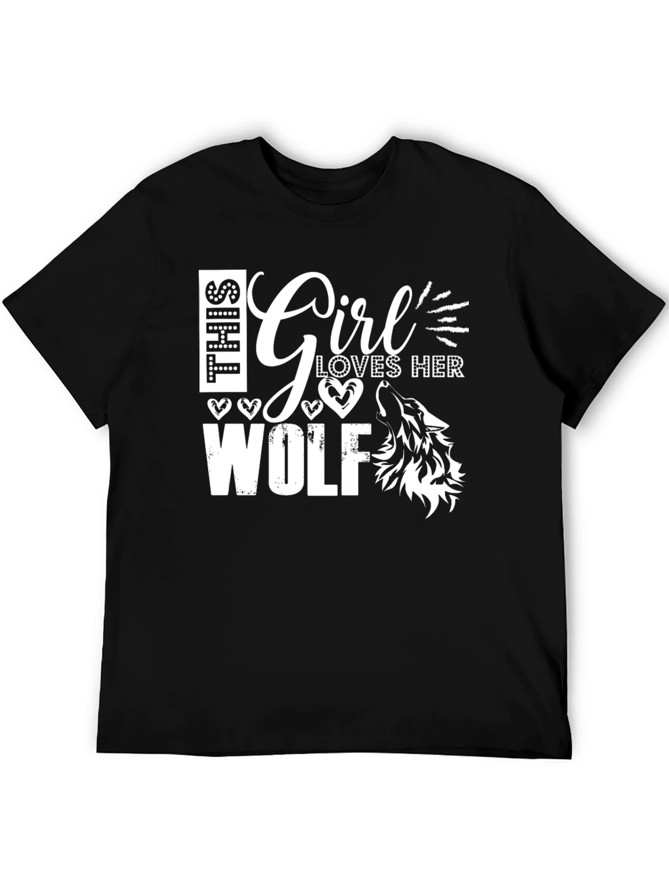 Girl Loves Wolf Graphic T-Shirt Black