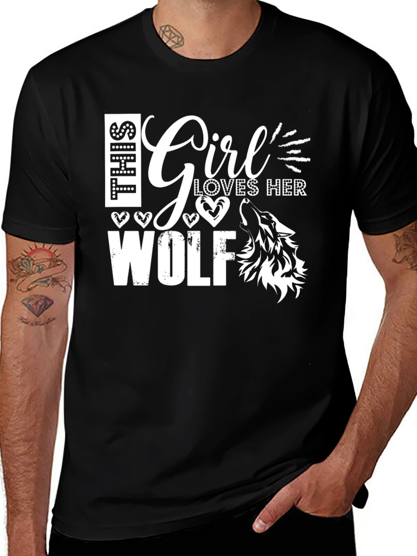 Girl Loves Wolf Graphic T-Shirt Black