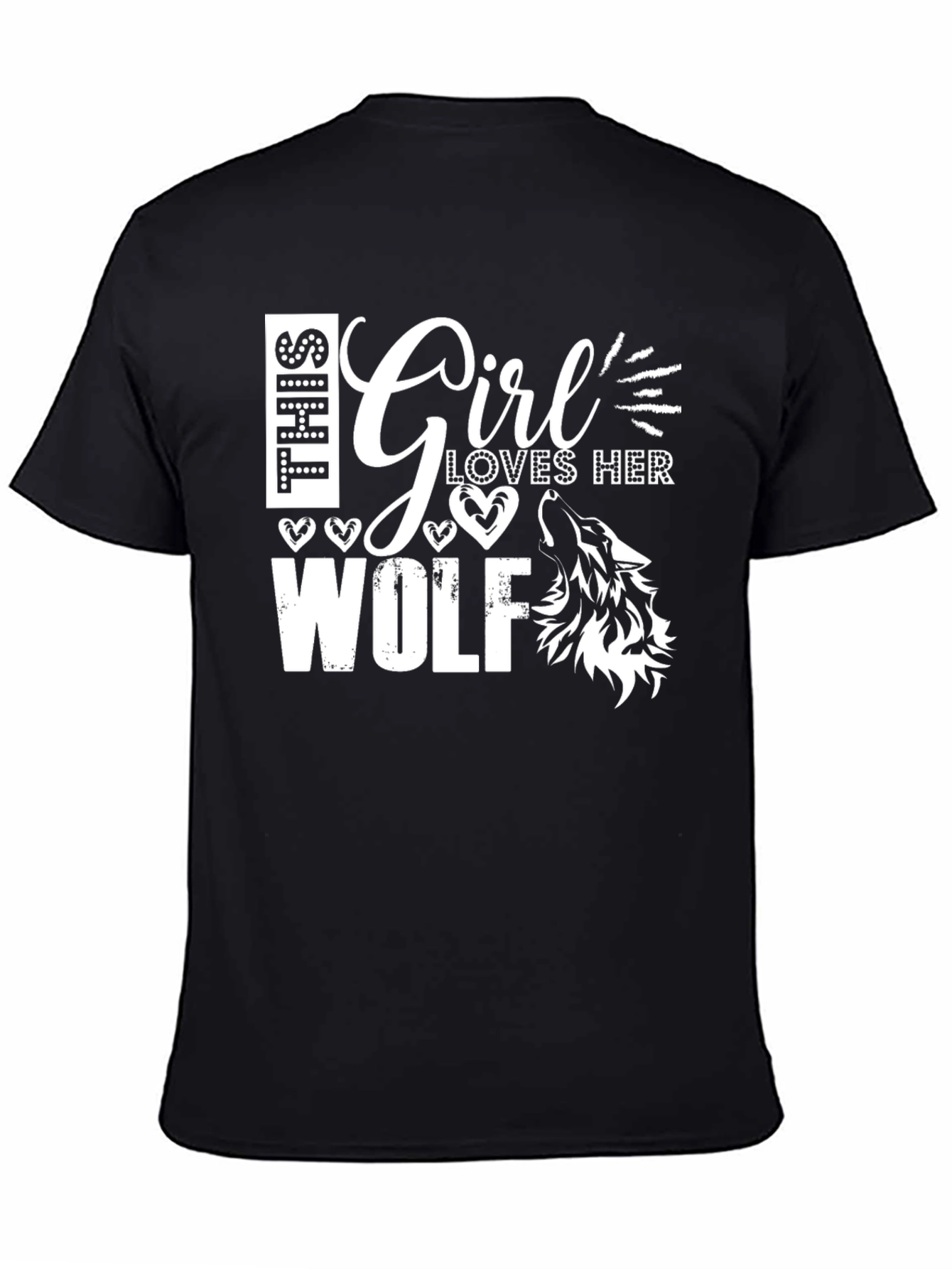 Girl Loves Wolf Graphic T-Shirt Black