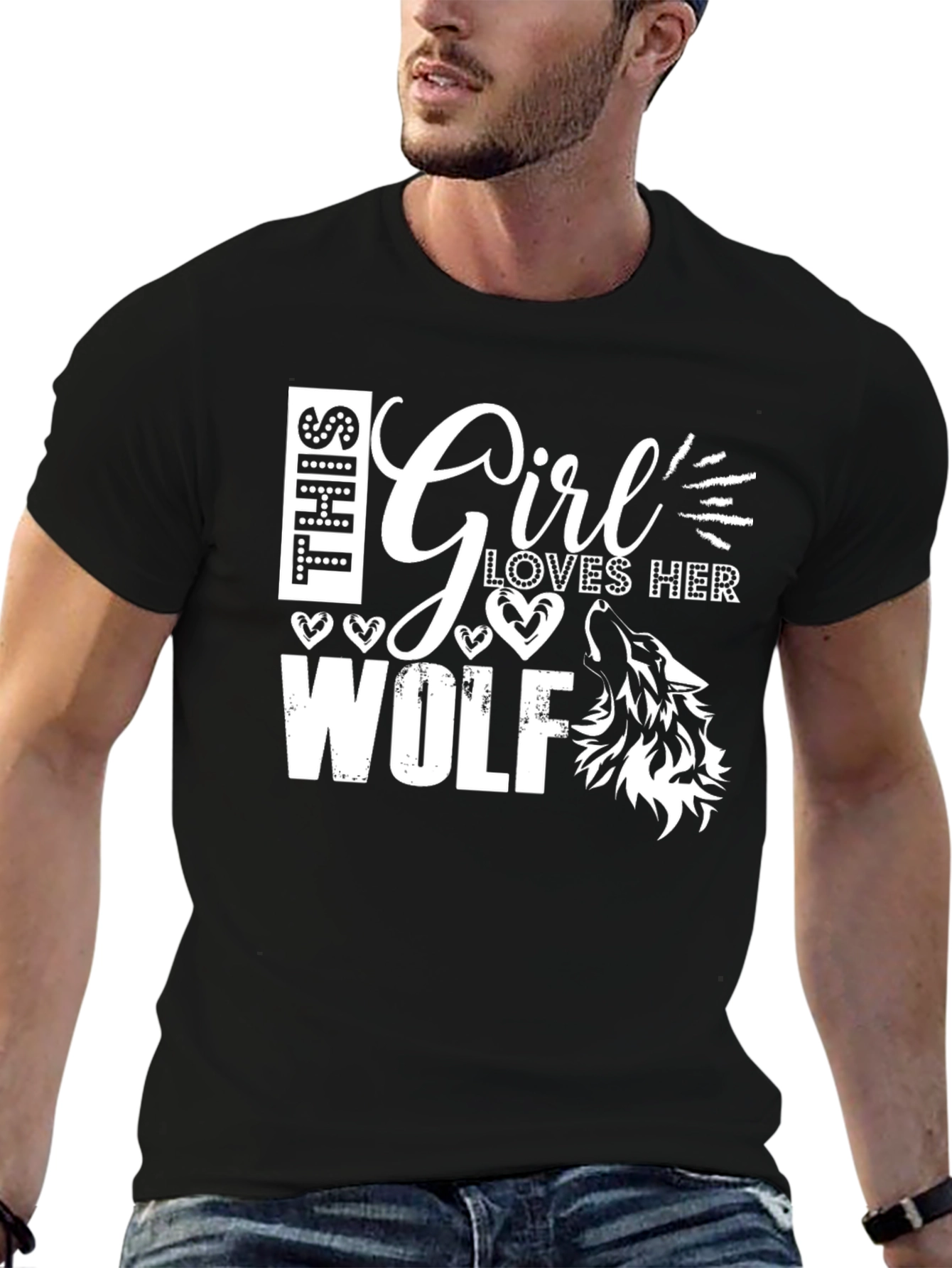 Girl Loves Wolf Graphic T-Shirt Black