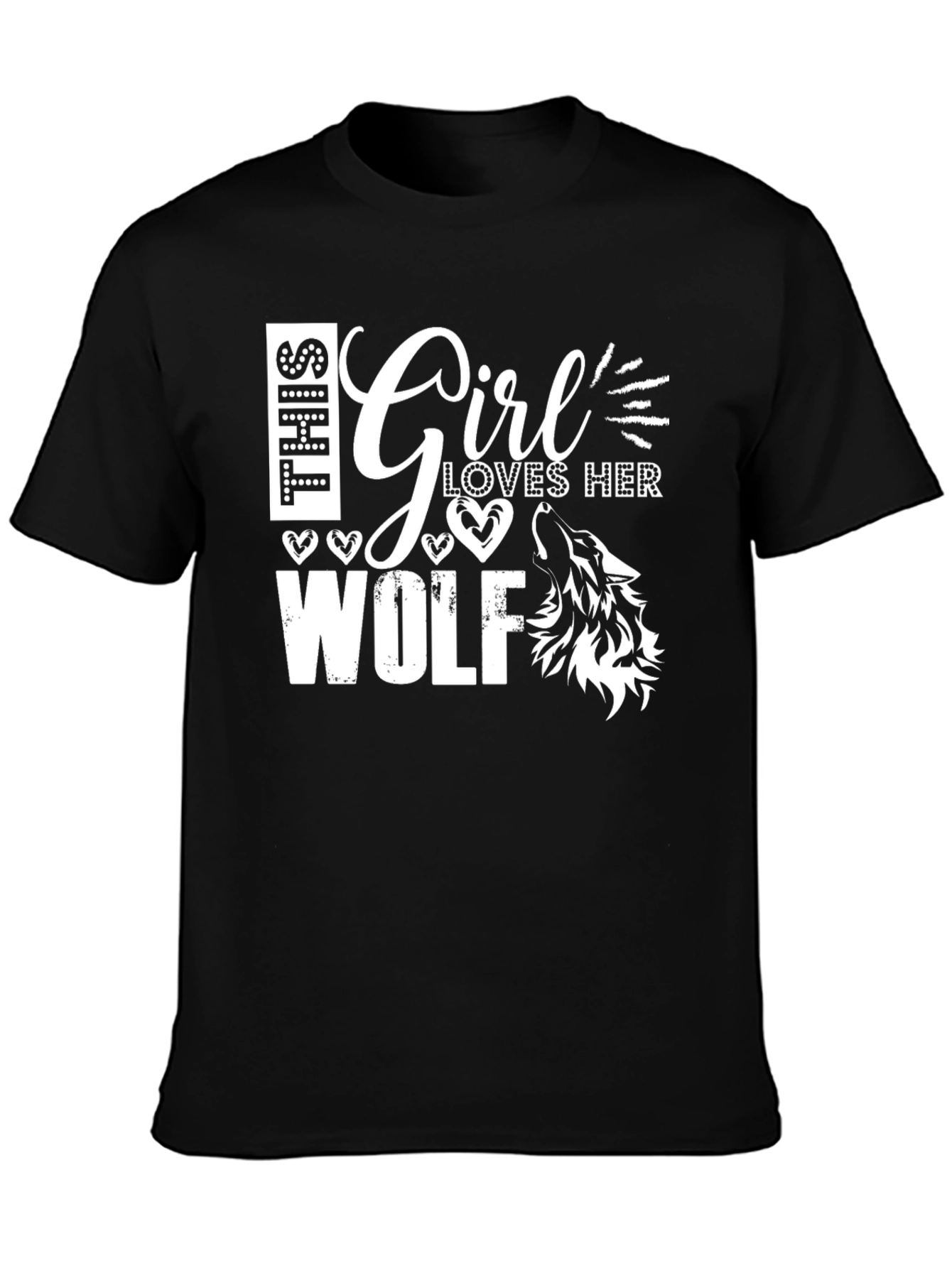 Girl Loves Wolf Graphic T-Shirt Black