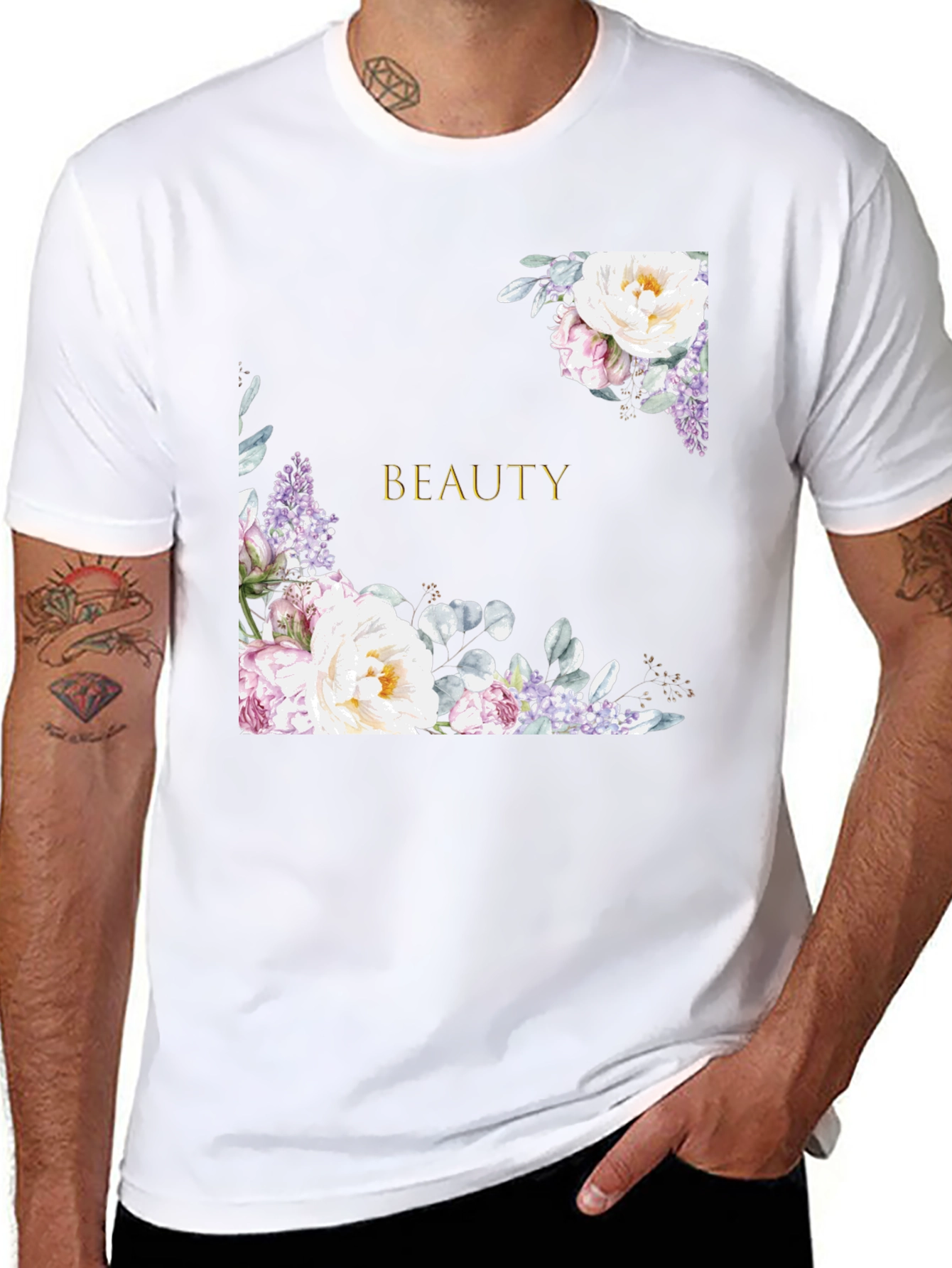 Floral Beauty Graphic Print Black T-Shirt
