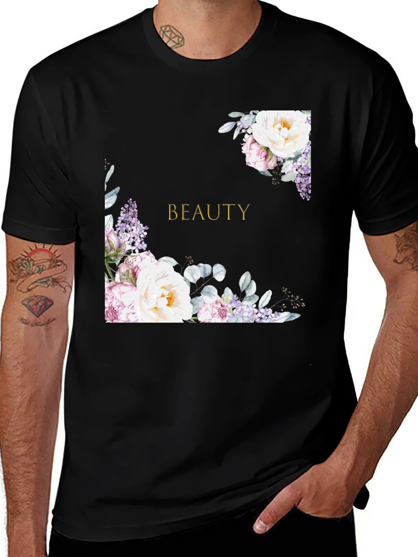 Floral Beauty Graphic Print Black T-Shirt