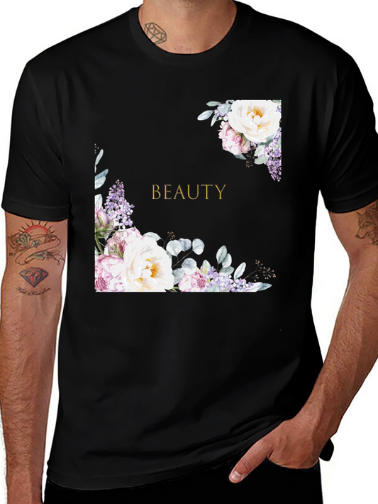 Floral Beauty Graphic Print Black T-Shirt