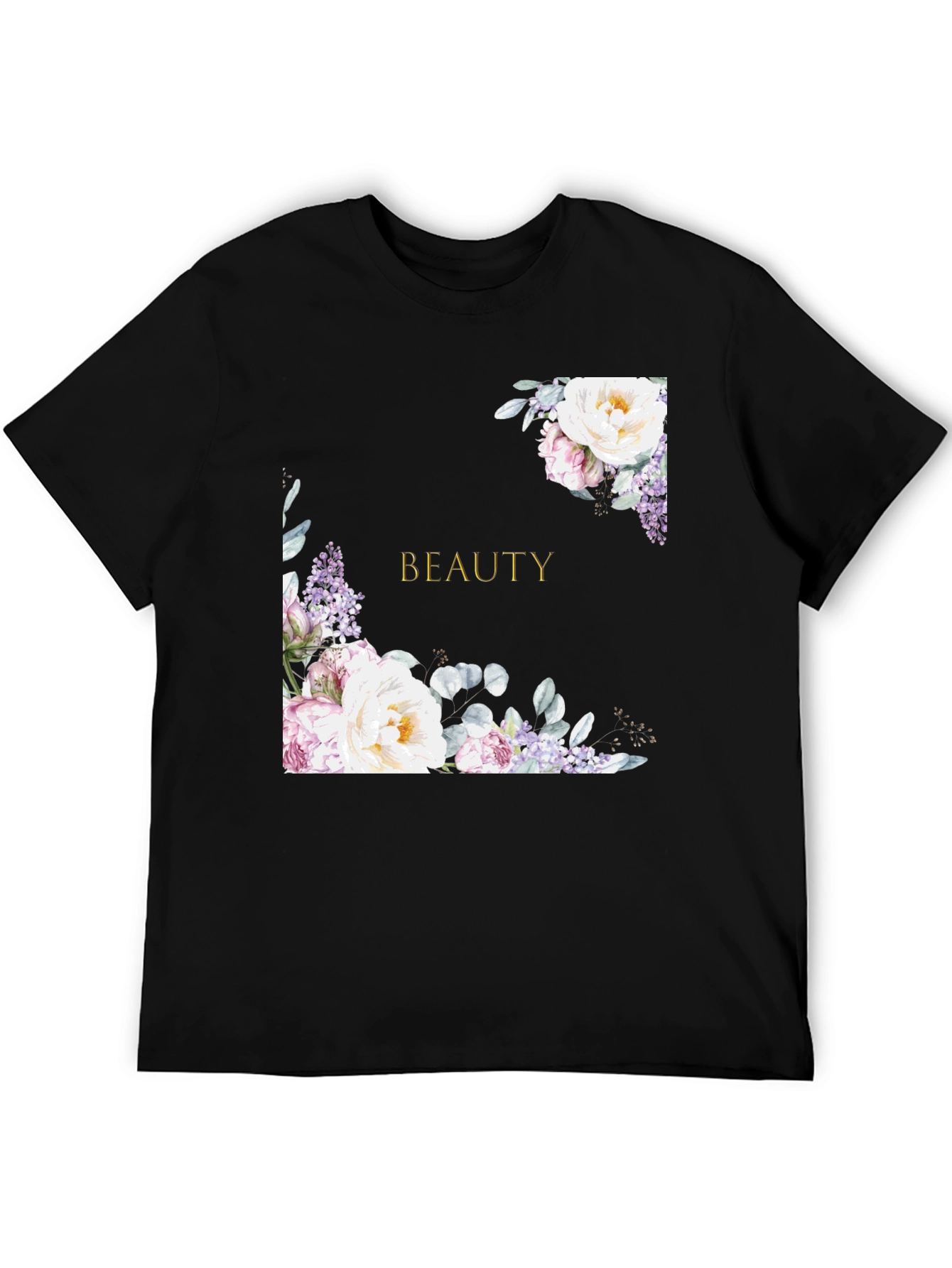 Floral Beauty Graphic Print Black T-Shirt
