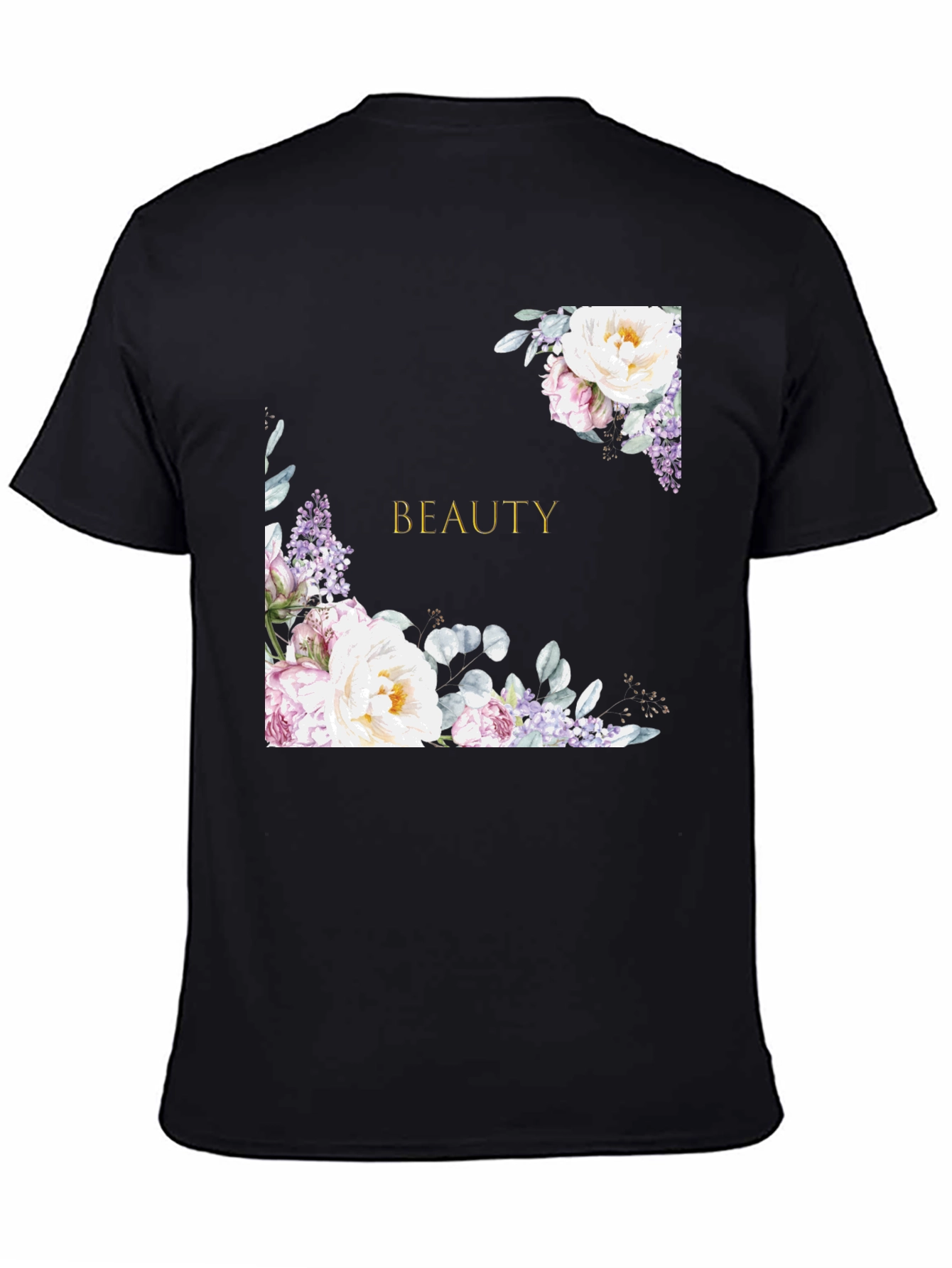 Floral Beauty Graphic Print Black T-Shirt